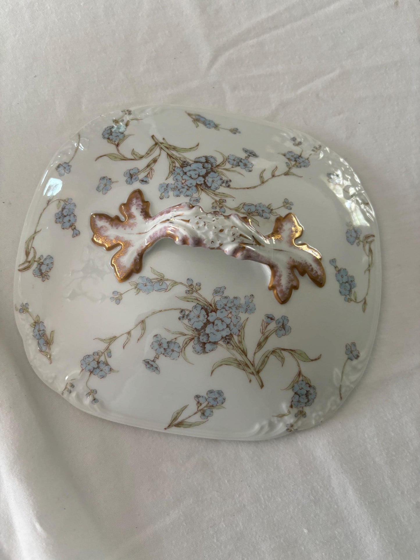 Vintage Limoges of France Porcelain Serving Dish Tray Dish with Handles Blue Flowers Design Lover Antiques and Vintage