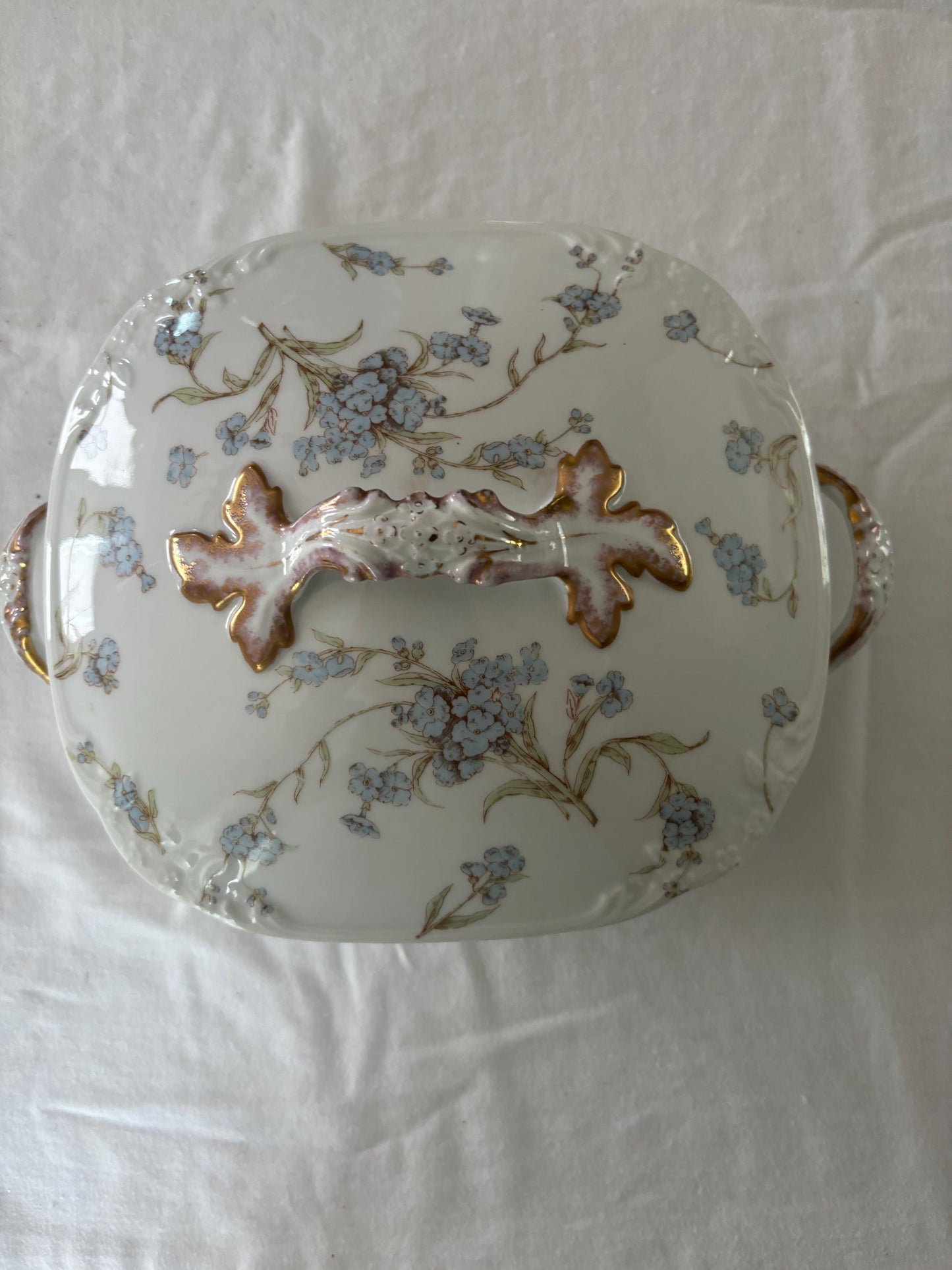 Vintage Limoges of France Porcelain Serving Dish Tray Dish with Handles Blue Flowers Design Lover Antiques and Vintage
