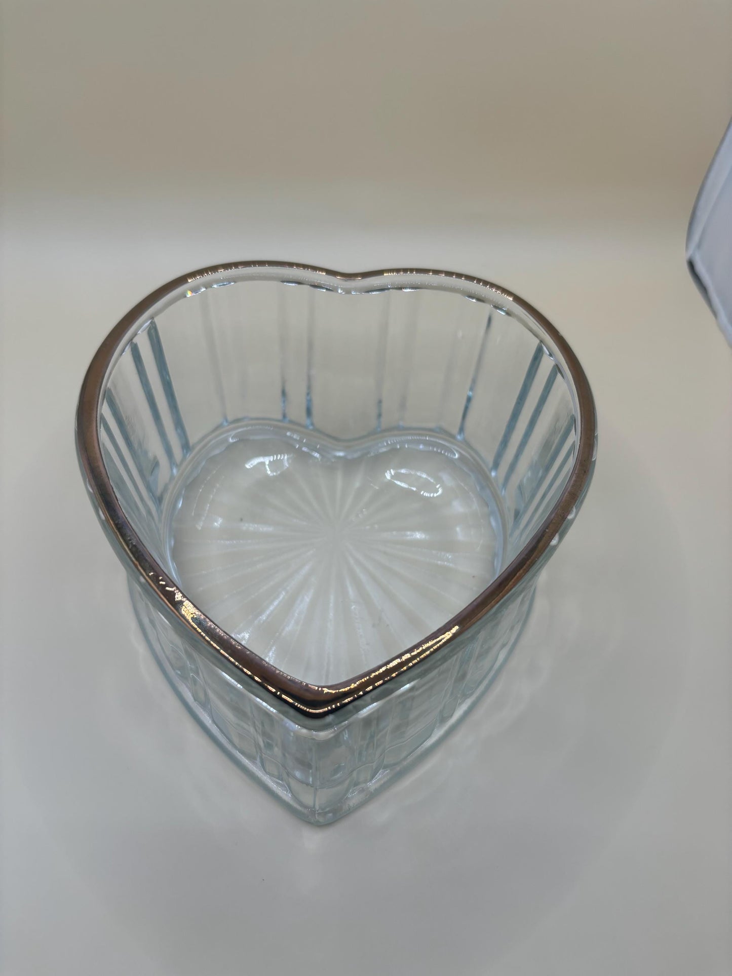 Vintage Glass Heart Shaped Dish with Gold Gilding Ribbed Clear Glass Trinket Dish Heart Bowl Lover Antiques and Vintage