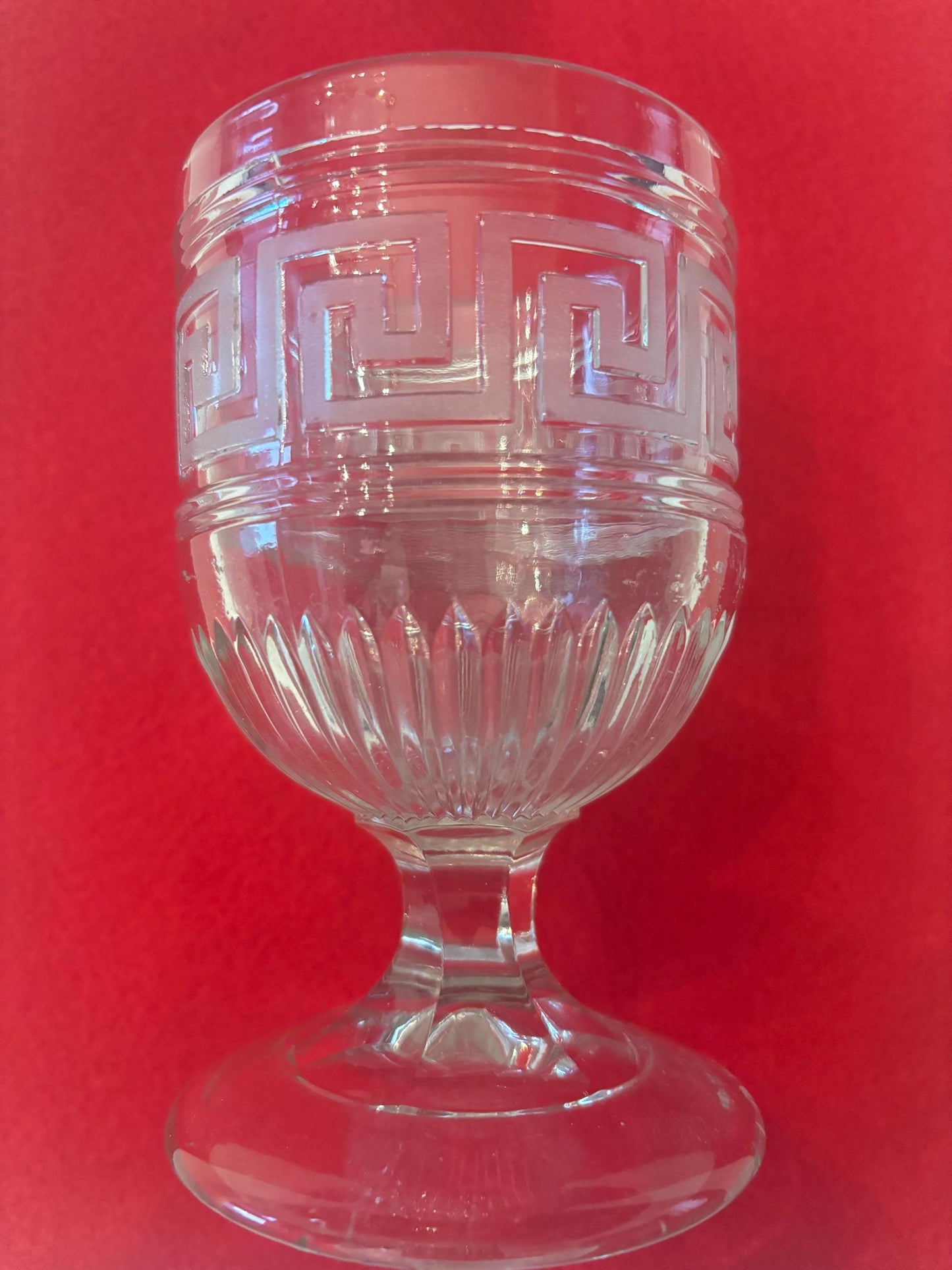 Vintage EAPG Crystal Roman Greek Wine Glass Pedestal Cup Etched Glass Art Lover Antiques and Vintage