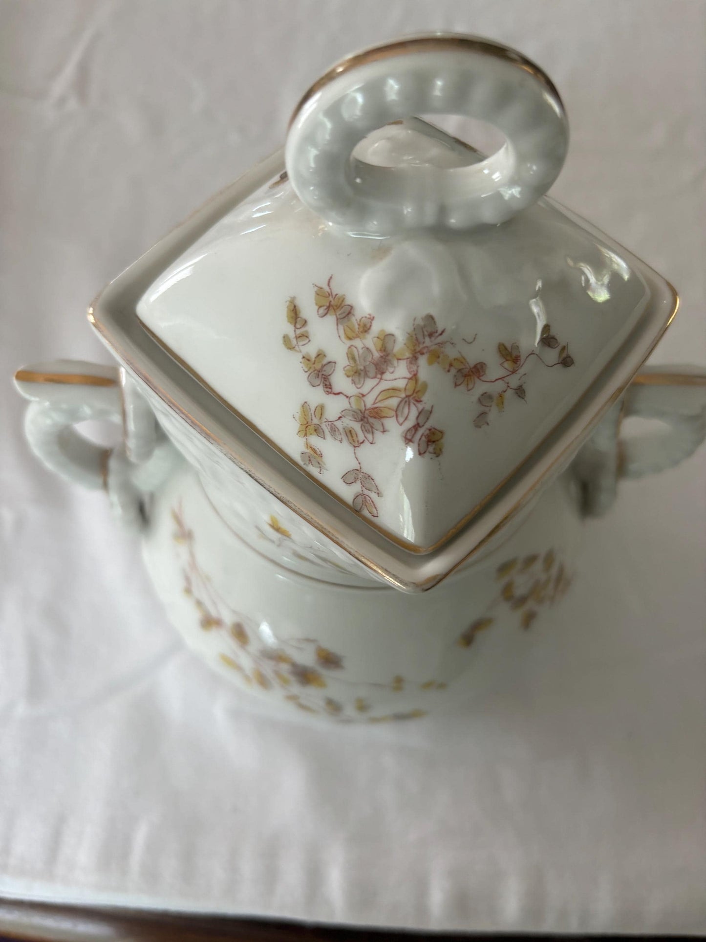 Vintage Limoges of France Porcelain Biscuit Jar or Sugar Serving Dish with Handles Purple Flowers Design Lover Antiques and Vintage