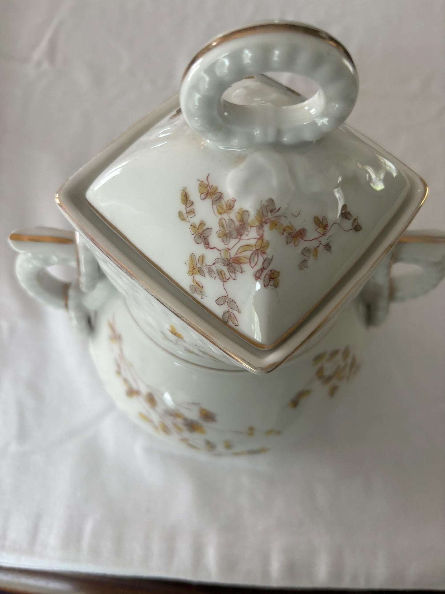 Vintage Limoges of France Porcelain Biscuit Jar or Sugar Serving Dish with Handles Purple Flowers Design Lover Antiques and Vintage