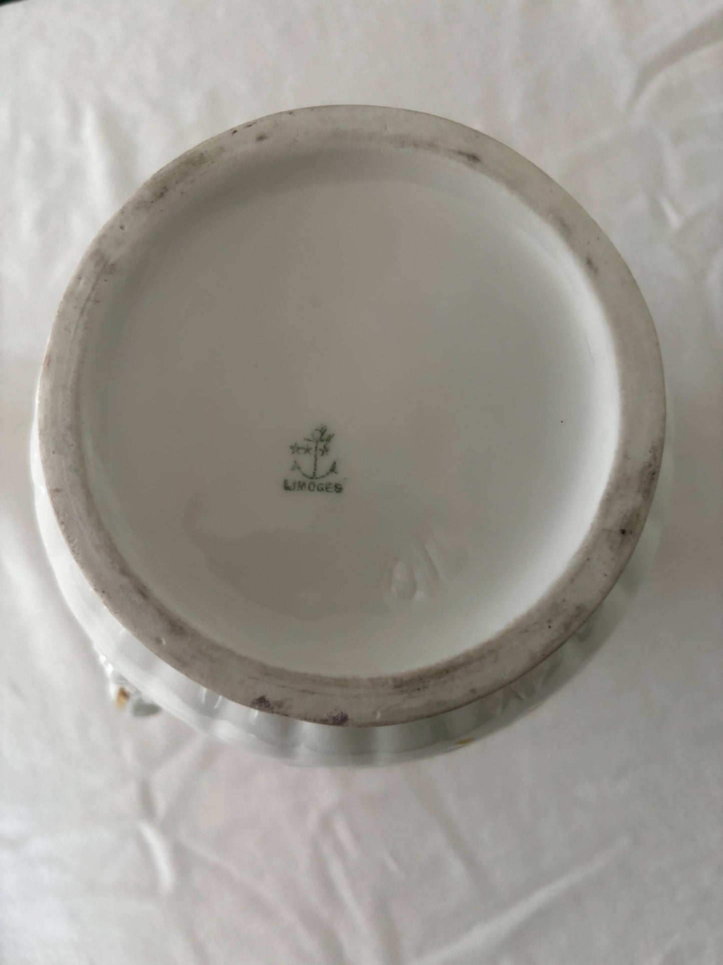 Vintage Limoges of France Porcelain Biscuit Jar or Sugar Serving Dish with Handles Purple Flowers Design Lover Antiques and Vintage