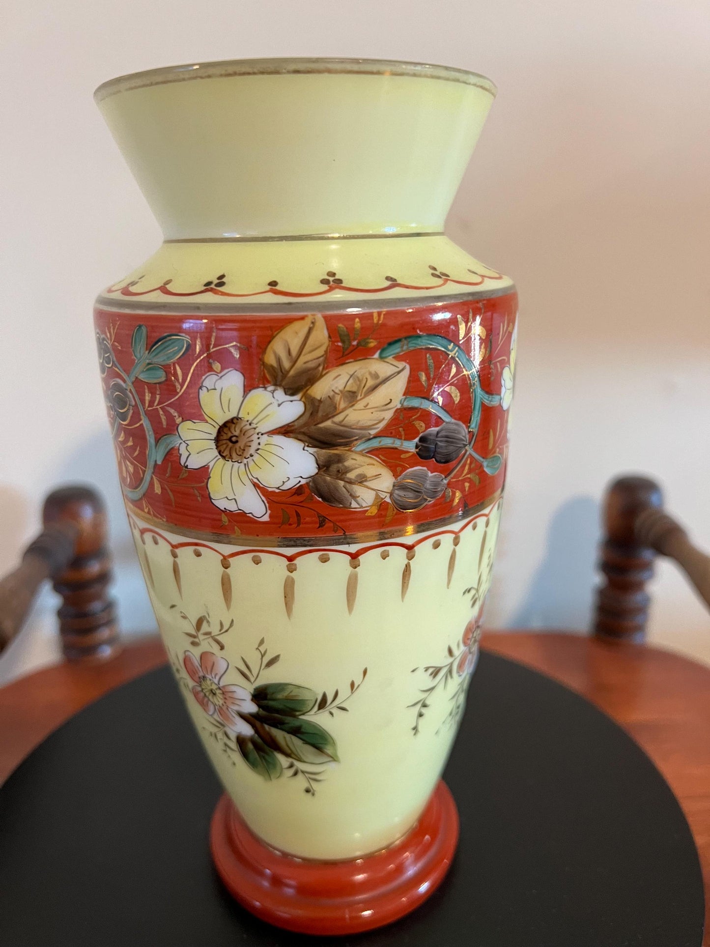 Antique Bristol Opaline Glass Vase Hand Painted Glass Art Vase on Pedestal Lover Antiques and Vintage