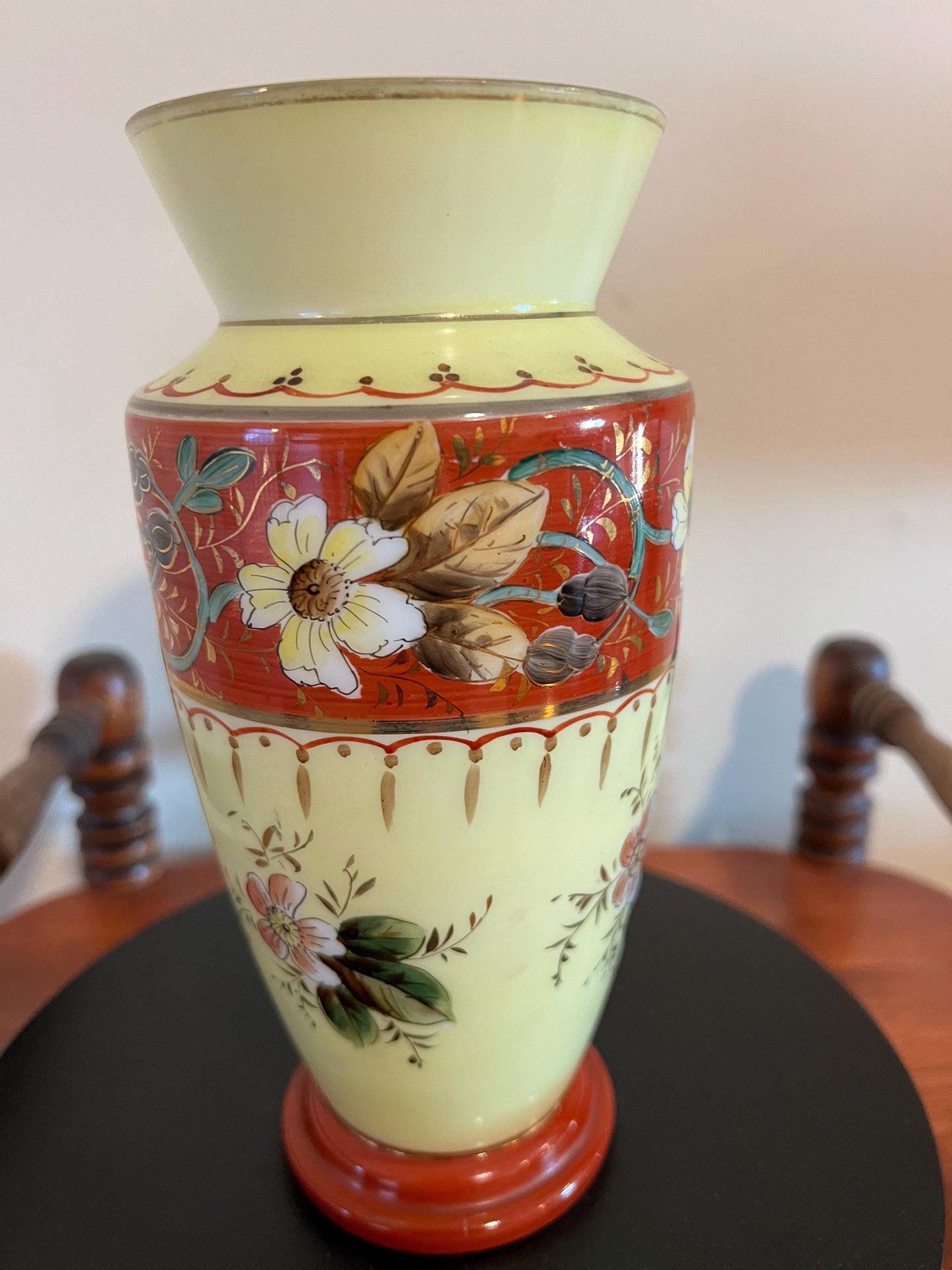 Antique Bristol Opaline Glass Vase Hand Painted Glass Art Vase on Pedestal Lover Antiques and Vintage