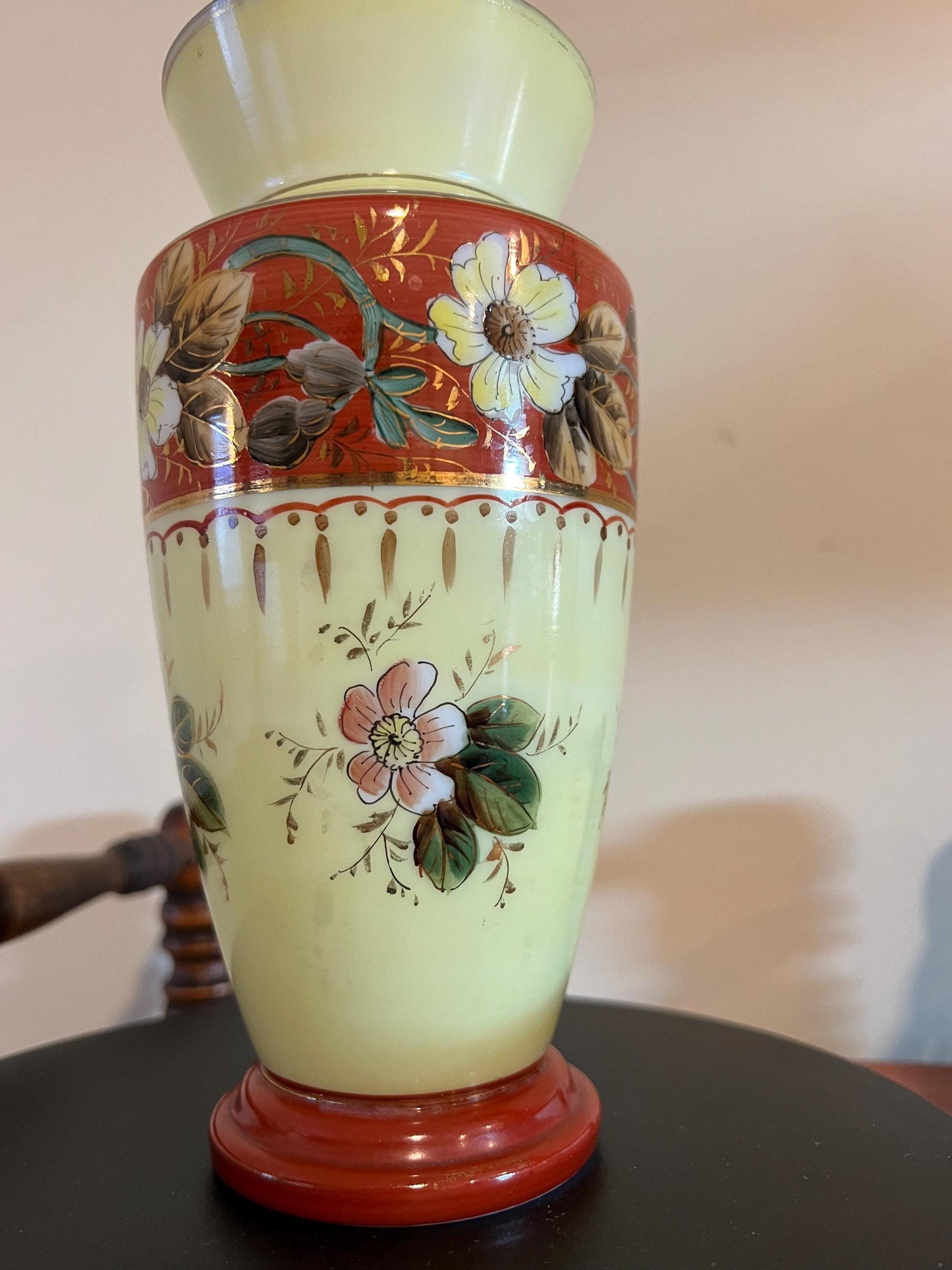 Antique Bristol Opaline Glass Vase Hand Painted Glass Art Vase on Pedestal Lover Antiques and Vintage