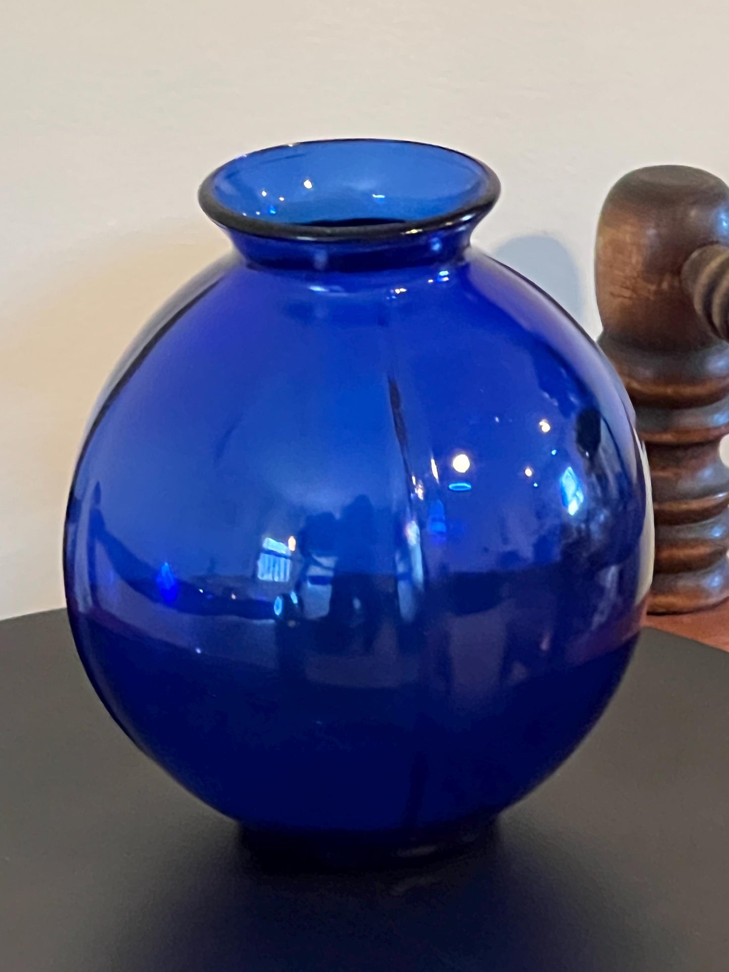 Vintage Cobalt Blue Glass Ball Vase Ribbed Pressed Glass Pretty Elegant Gifts at Lover Antiques and Vintage