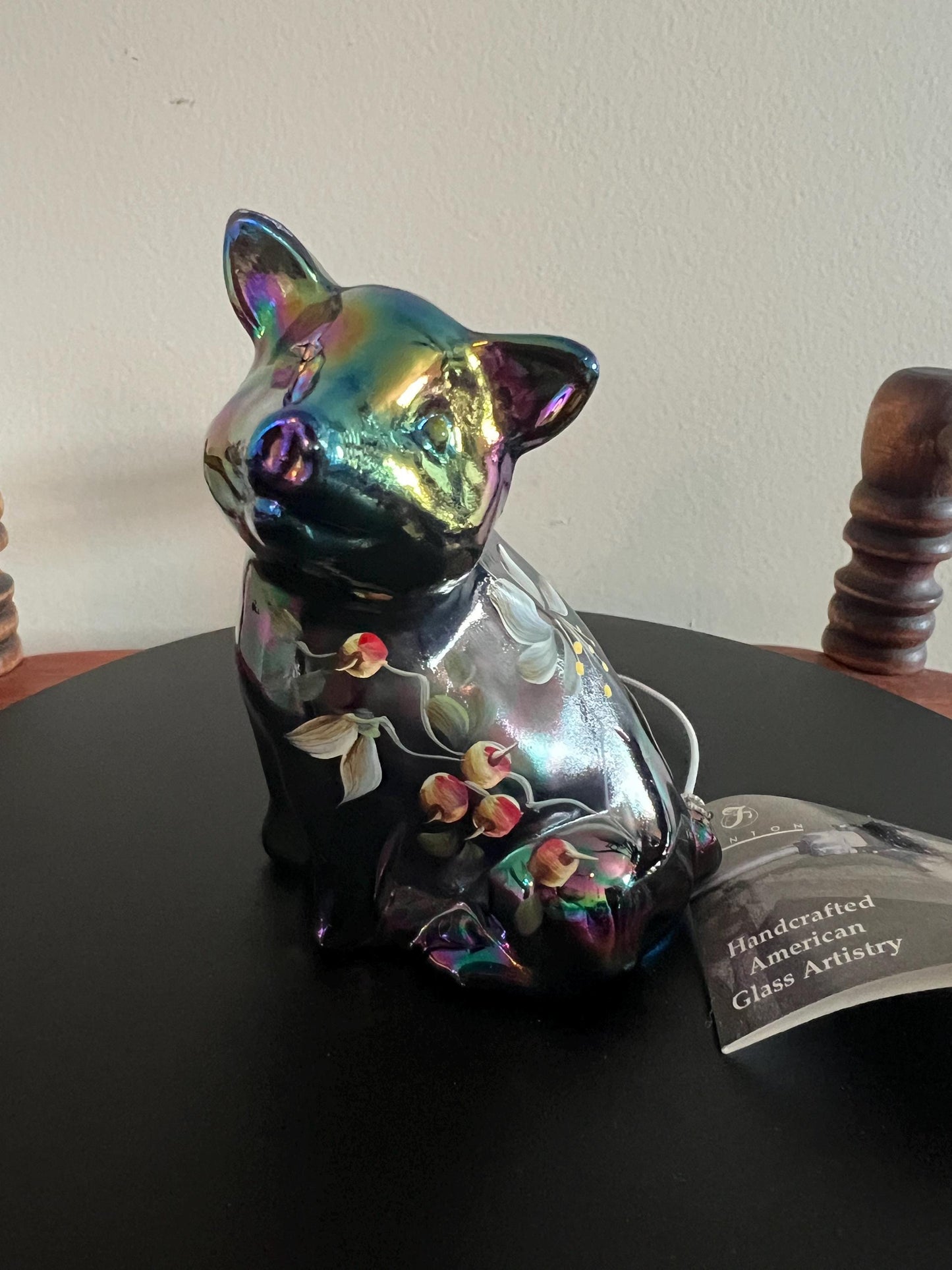 Vintage Fenton Carnival Glass Pig Hand Painted by J. Powell Hard to Find Animal Glass Art Lover Antiques and Vintage