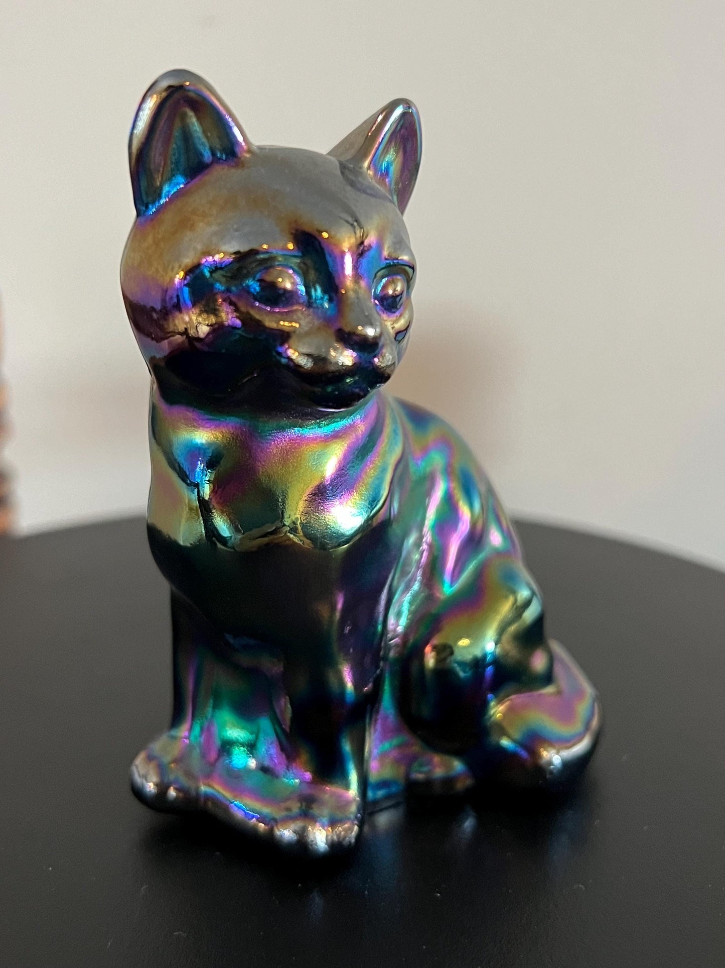 Vintage Fenton Carnival Glass Cat Iridescent Matte Kitty Glass Art Cats Lover Antiques and Vintage