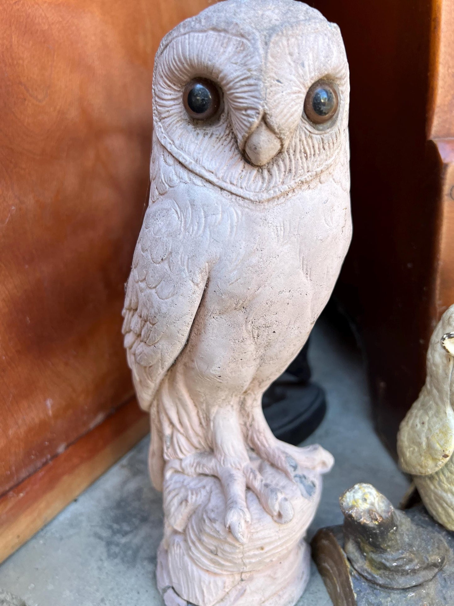 Antique Carved Pink Stone Owl Statue Stone Owl Figure Lover Antiques and Vintage