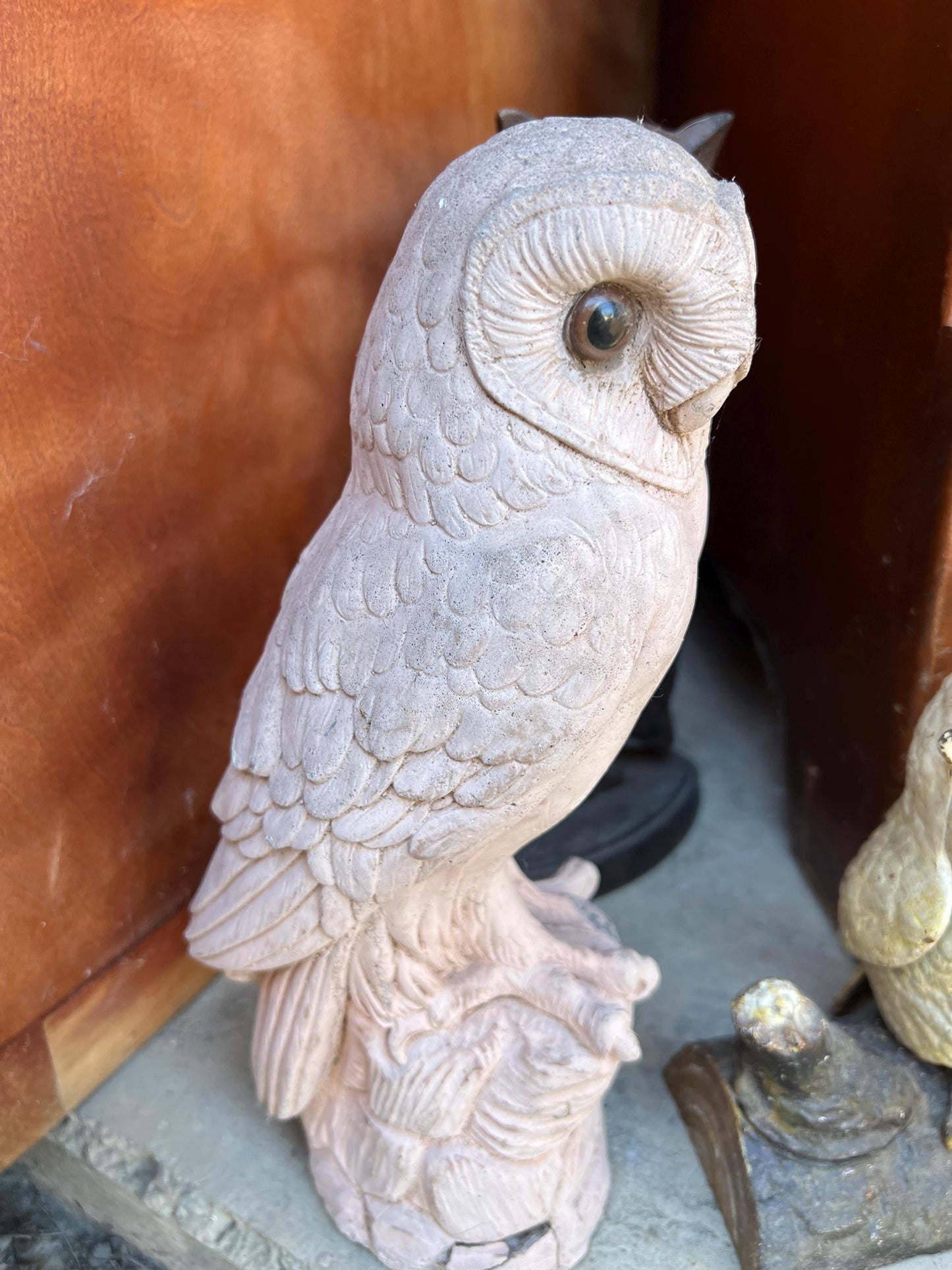 Antique Carved Pink Stone Owl Statue Stone Owl Figure Lover Antiques and Vintage