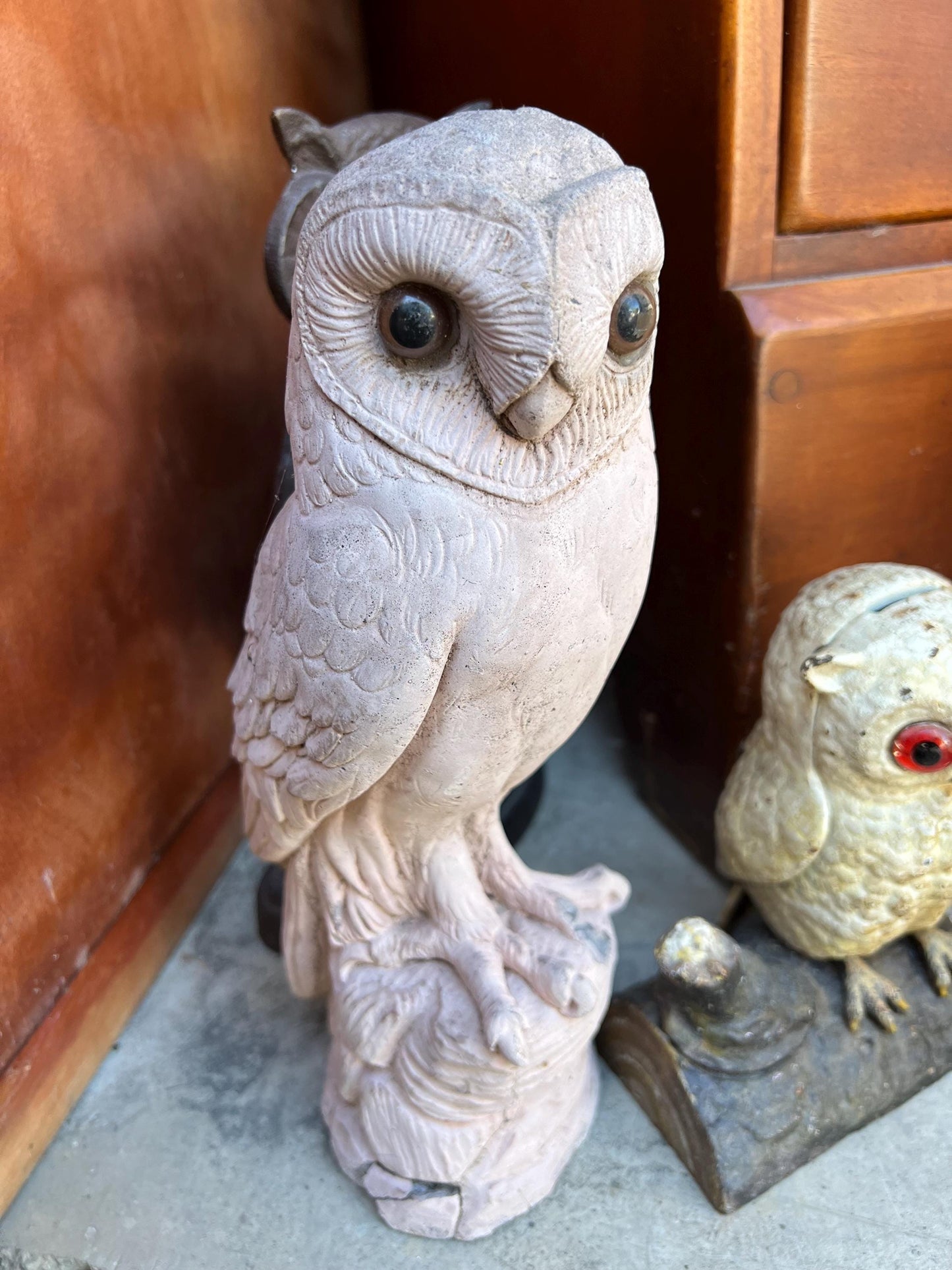 Antique Carved Pink Stone Owl Statue Stone Owl Figure Lover Antiques and Vintage
