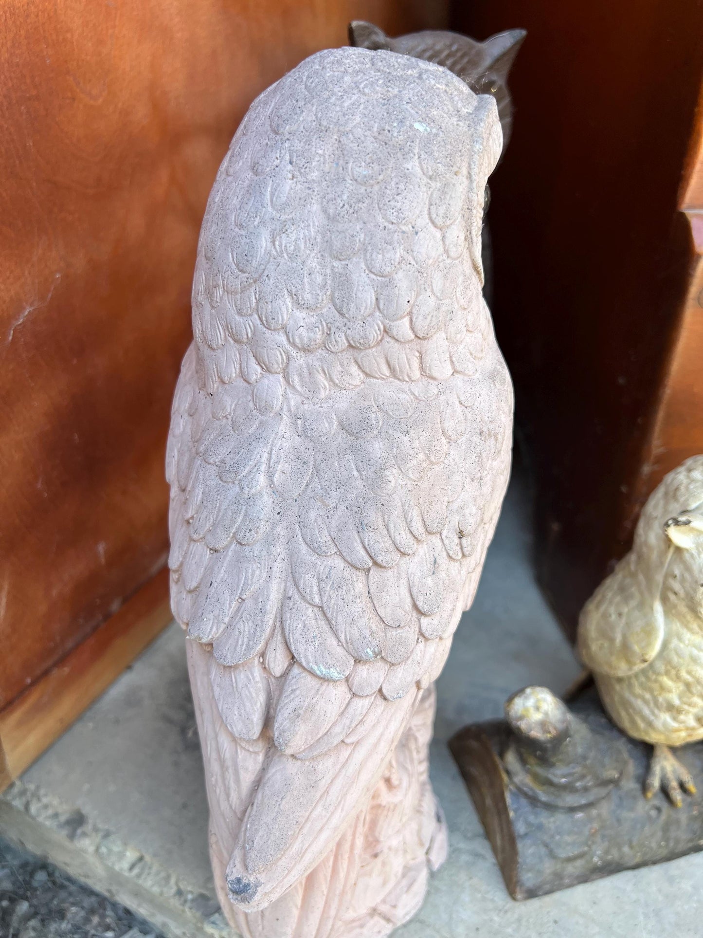 Antique Carved Pink Stone Owl Statue Stone Owl Figure Lover Antiques and Vintage