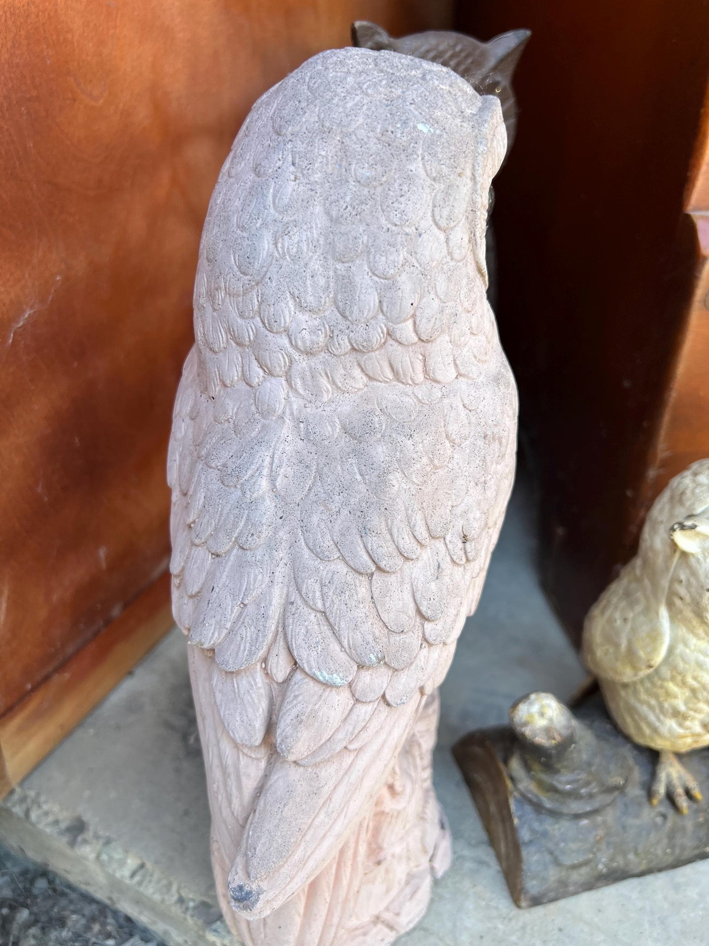 Antique Carved Pink Stone Owl Statue Stone Owl Figure Lover Antiques and Vintage