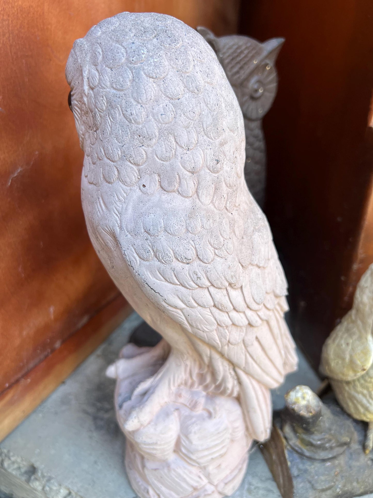 Antique Carved Pink Stone Owl Statue Stone Owl Figure Lover Antiques and Vintage