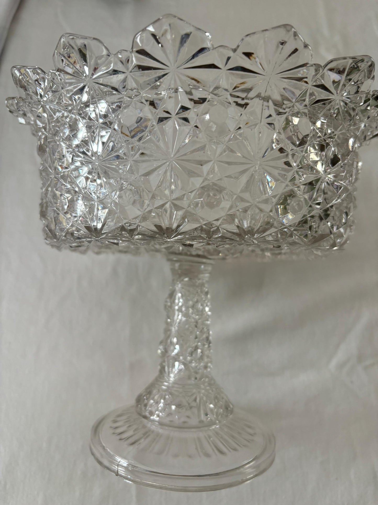 Antique Large Daisy & Button Footed Compote with Dramatic Flared Edge Glass Art Lover Antiques and Vintage