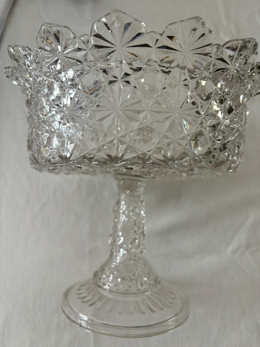 Antique Large Daisy & Button Footed Compote with Dramatic Flared Edge Glass Art Lover Antiques and Vintage