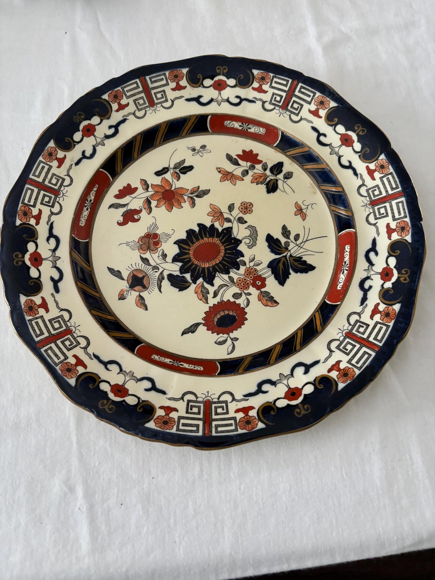 Antique Mason’s Patent Ironstone China Plate Cobalt Blue & Rust Flowers Leaves Made in England 10 1/2” Lover Antiques and Vintage
