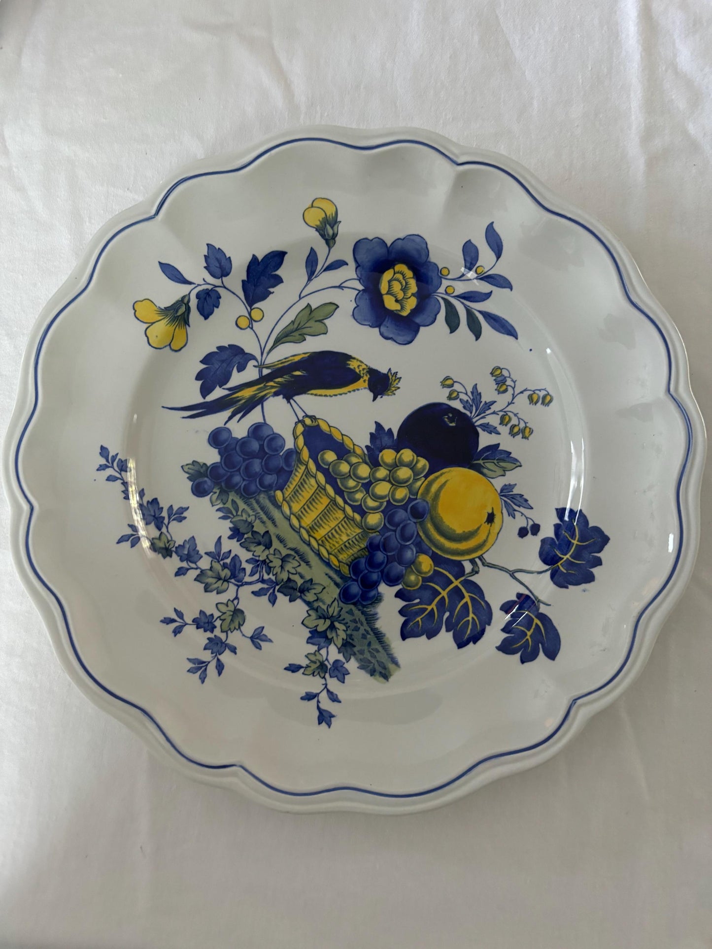 Antique Spode Copeland Blue Bird with Flowers Dinner Plate with Marlborough Shape England S3274 Lover Antiques and Vintage