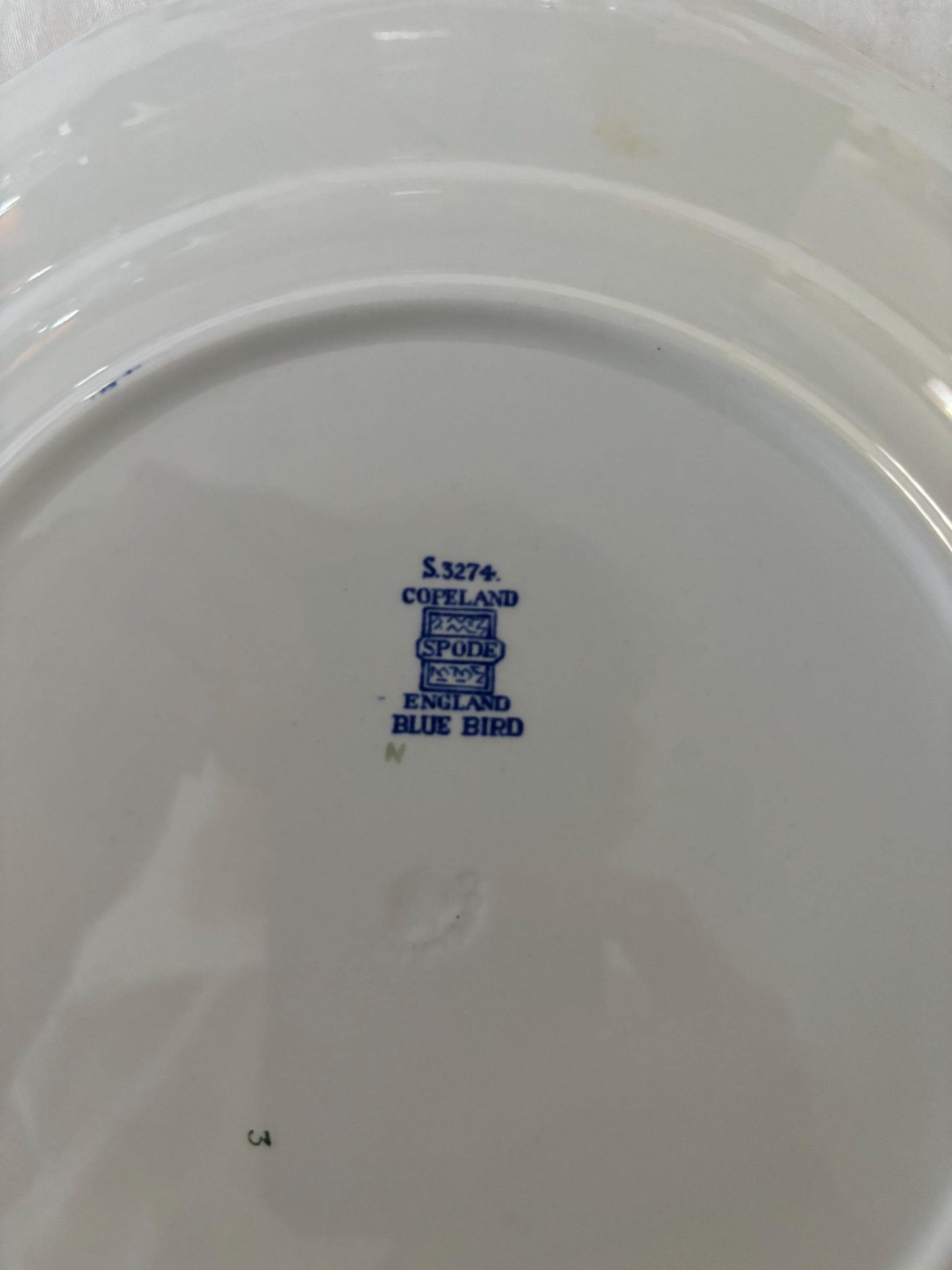 Antique Spode Copeland Blue Bird with Flowers Dinner Plate with Marlborough Shape England S3274 Lover Antiques and Vintage