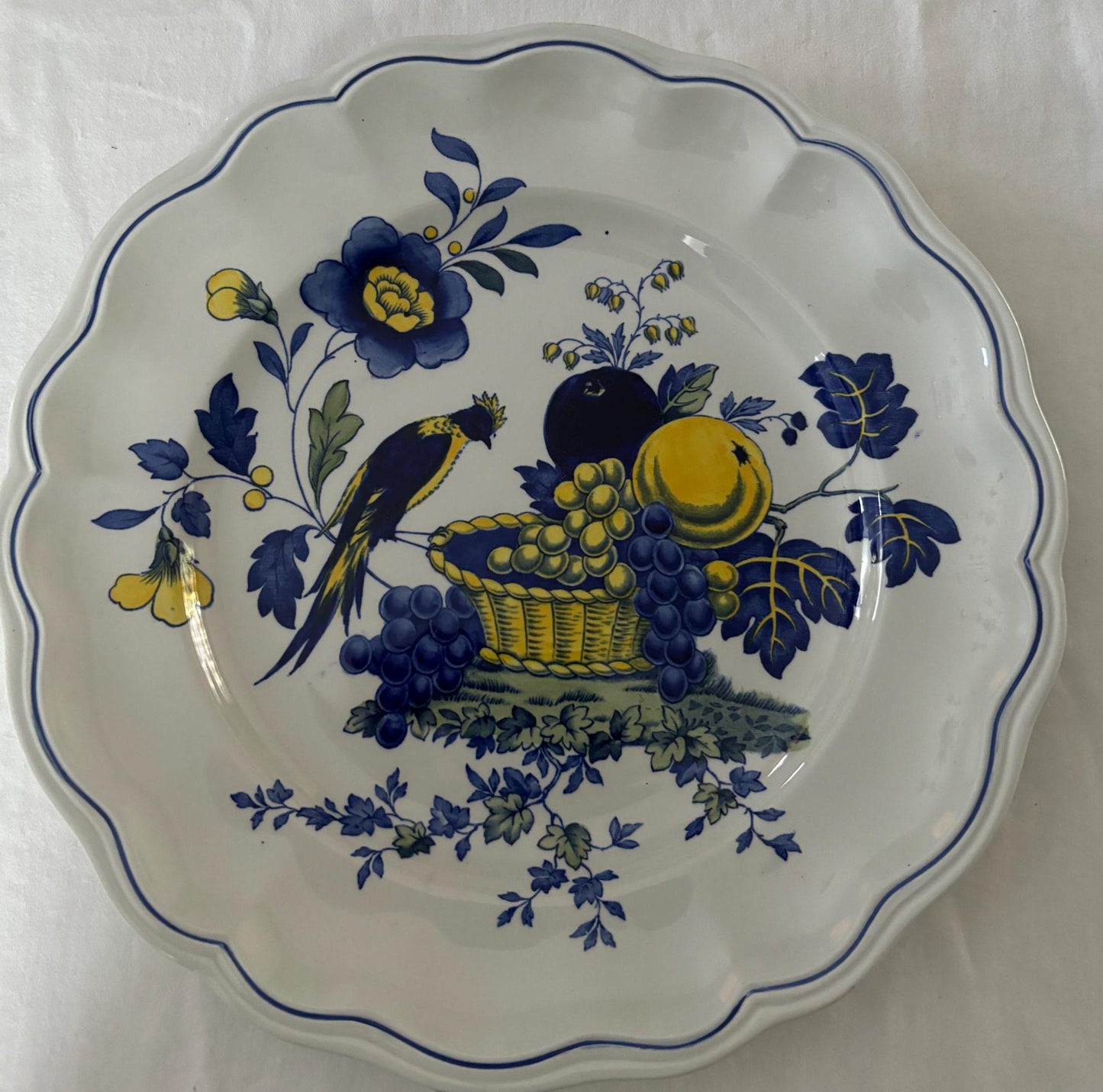 Antique Spode Copeland Blue Bird with Flowers Dinner Plate with Marlborough Shape England S3274 Lover Antiques and Vintage