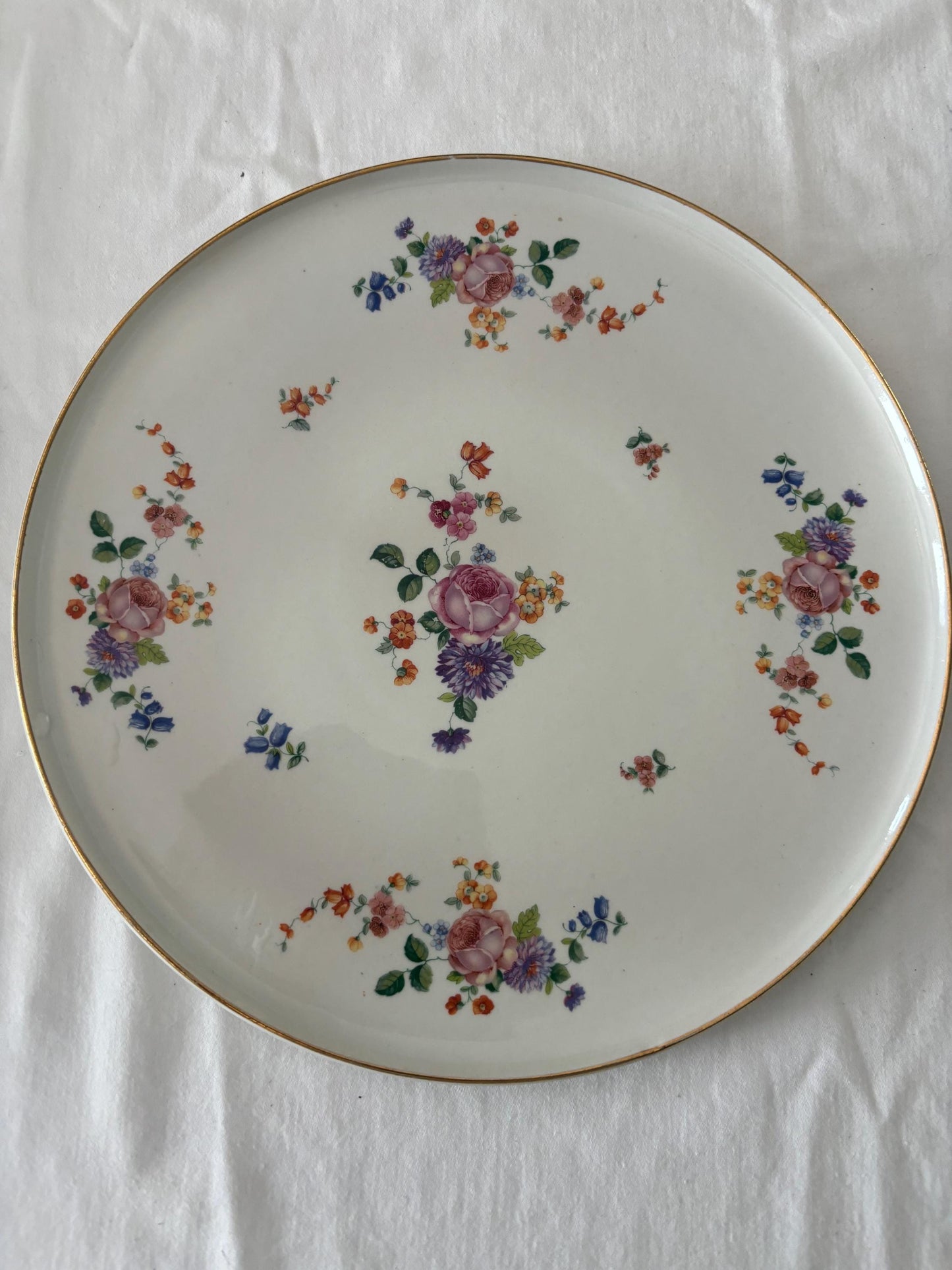 Vintage Czechoslovakia Large Plate with Purple Flowers Floral Design Platter Czech Platter Lover Antiques and Vintage