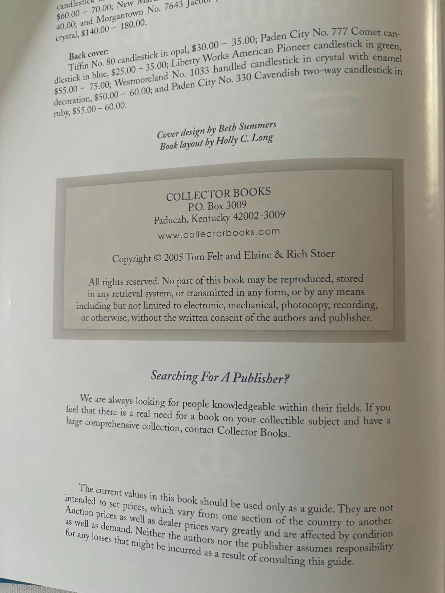 The Glass Candlestick Book Volume 3 Identification and Value Guide by Tom Felt and Elaine & Rich Stoer Lover Antiques and Vintage