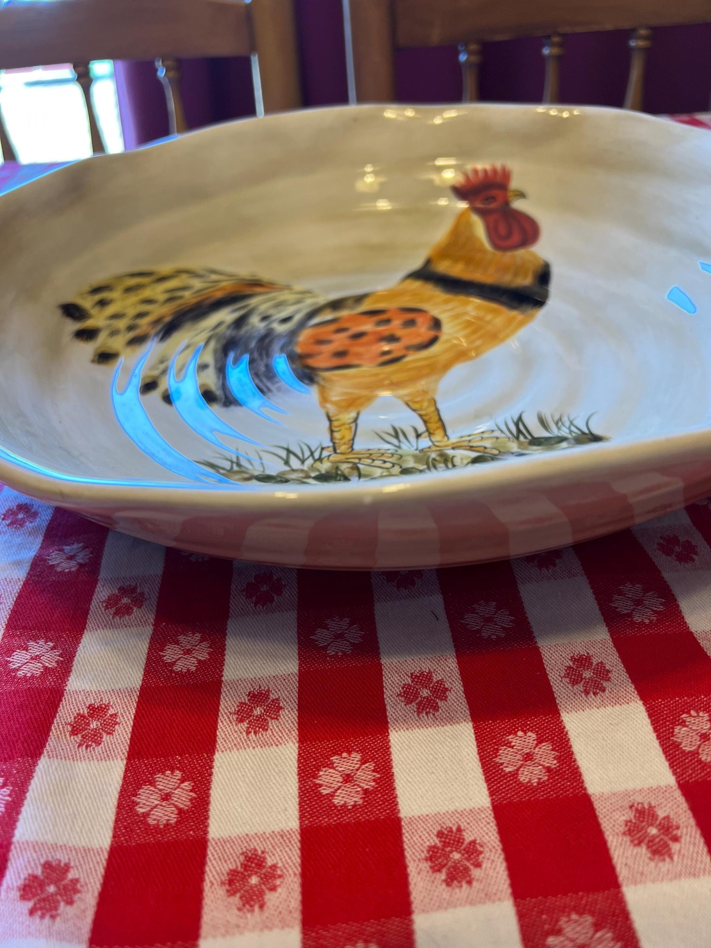 Vintage Rooster Large Serving Bowl 14 1/4” by Calderone Hand Painted Serving Plate Lover Antiques and Vintage