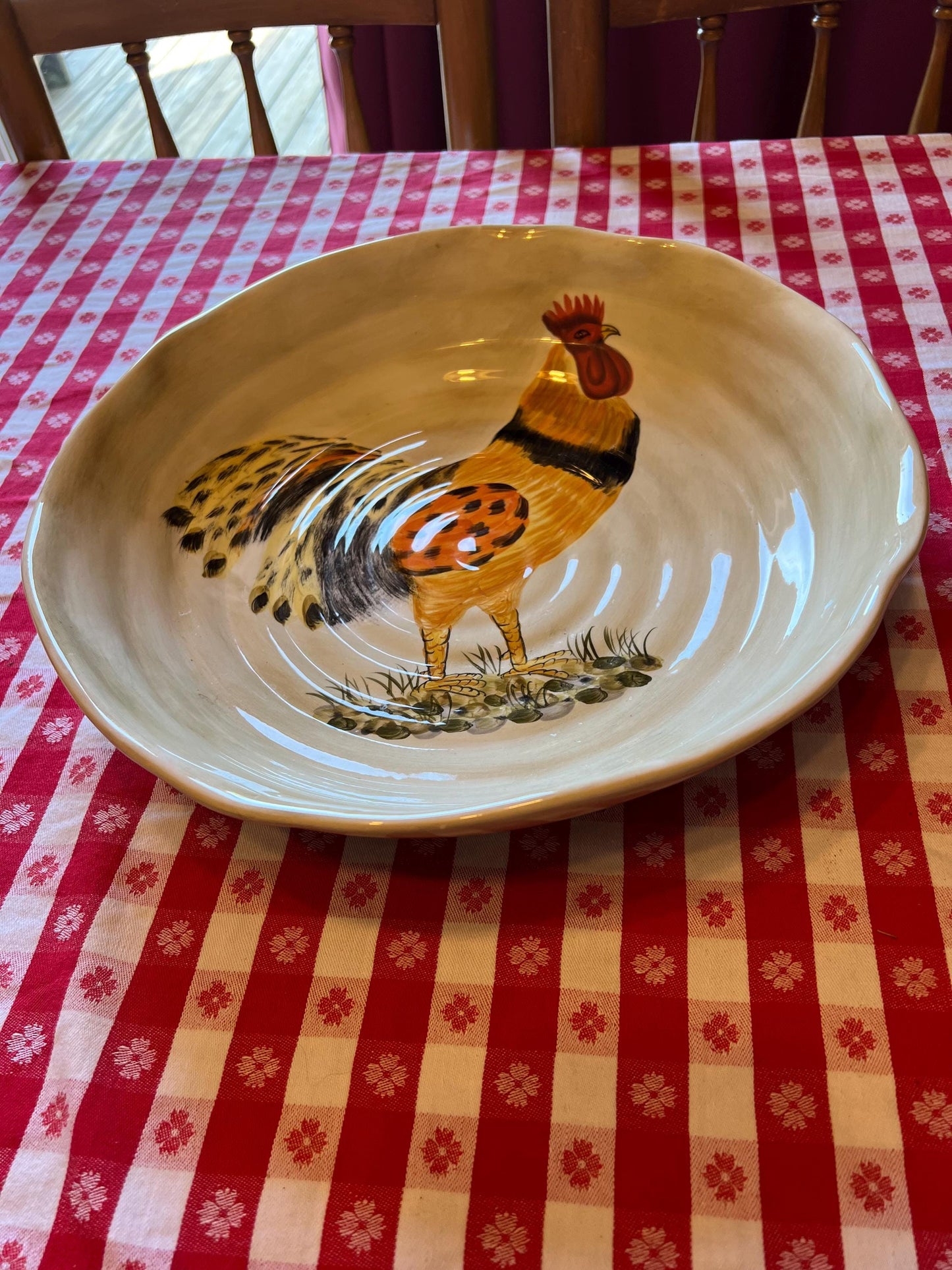 Vintage Rooster Large Serving Bowl 14 1/4” by Calderone Hand Painted Serving Plate Lover Antiques and Vintage