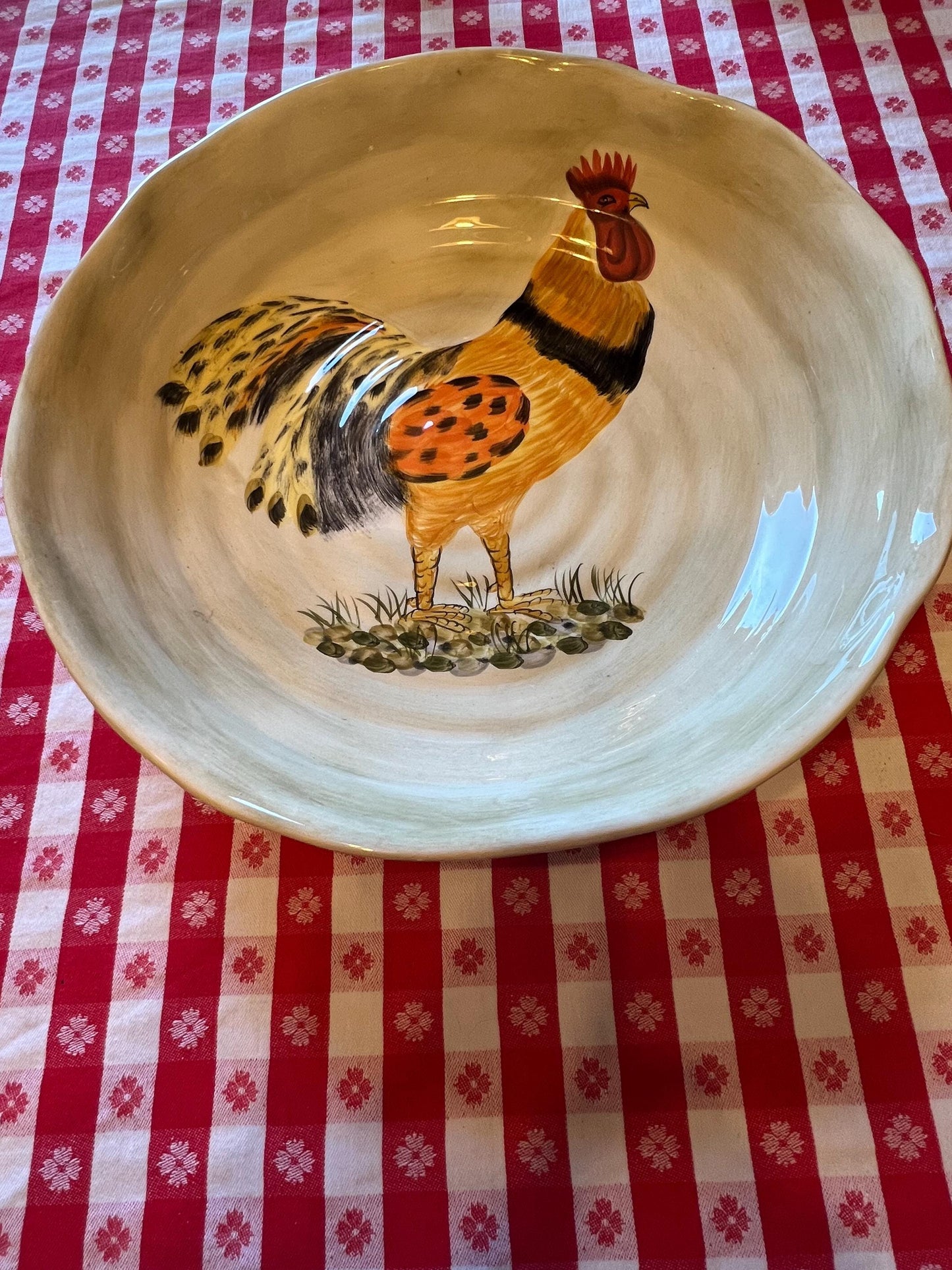 Vintage Rooster Large Serving Bowl 14 1/4” by Calderone Hand Painted Serving Plate Lover Antiques and Vintage