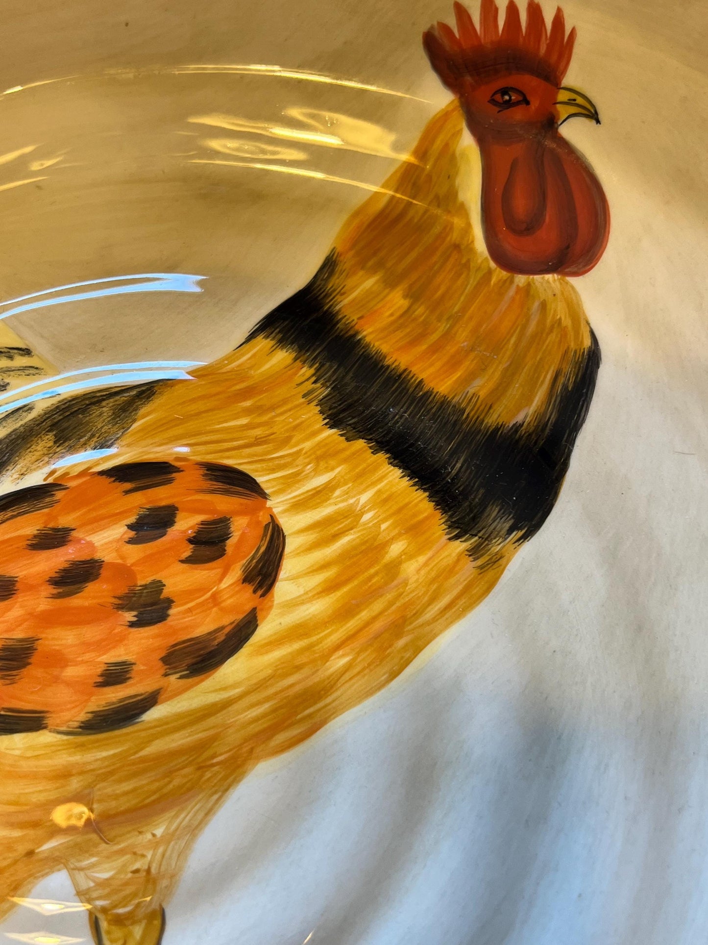 Vintage Rooster Large Serving Bowl 14 1/4” by Calderone Hand Painted Serving Plate Lover Antiques and Vintage