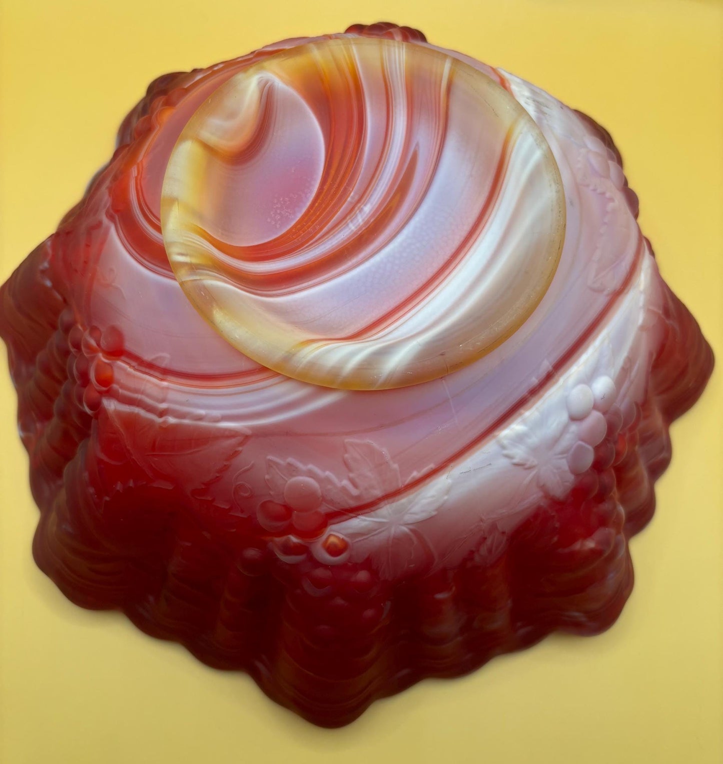 Vintage Imperial Glass Red Marbled Ruffled Bowl Slag Glass Dish Beautiful Show Piece Gift Lover Antiques and Vintage