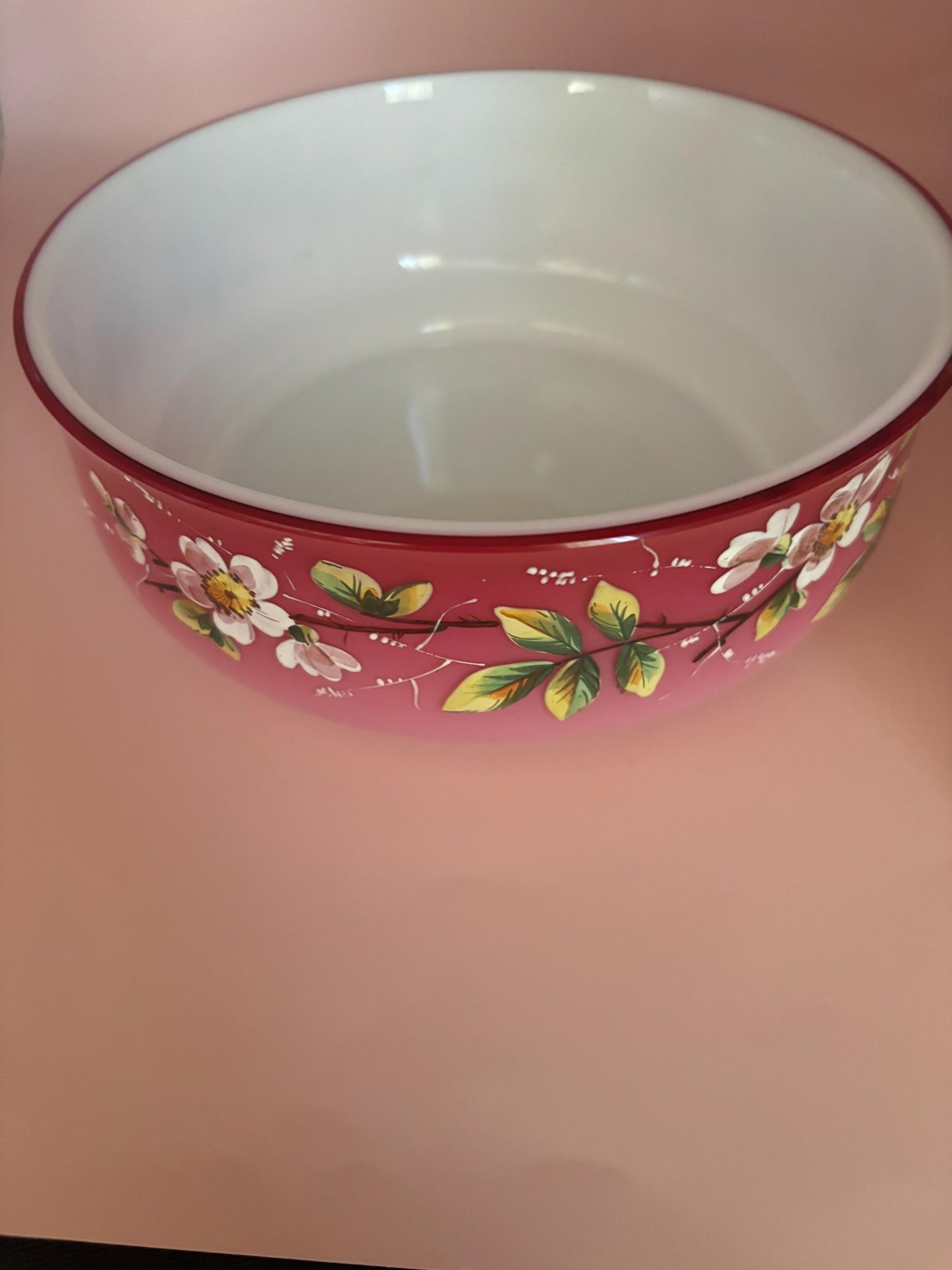 Vintage Hand Painted Bowl Pink/Red Hombre Glass Dish Signed 1408 on bottom Japanese Large Encased Glass Bowl Lover Antiques and Vintage