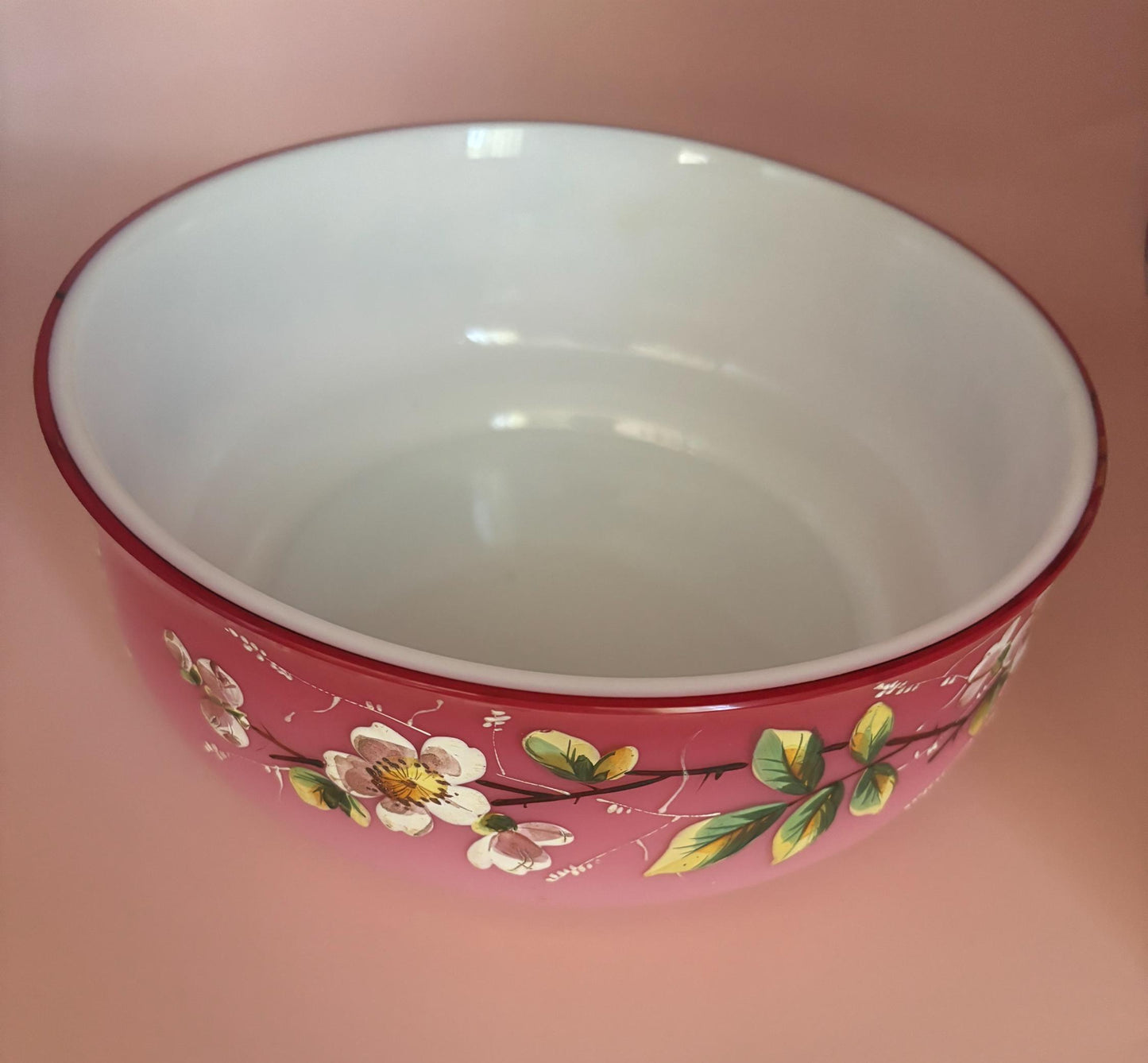 Vintage Hand Painted Bowl Pink/Red Hombre Glass Dish Signed 1408 on bottom Japanese Large Encased Glass Bowl Lover Antiques and Vintage