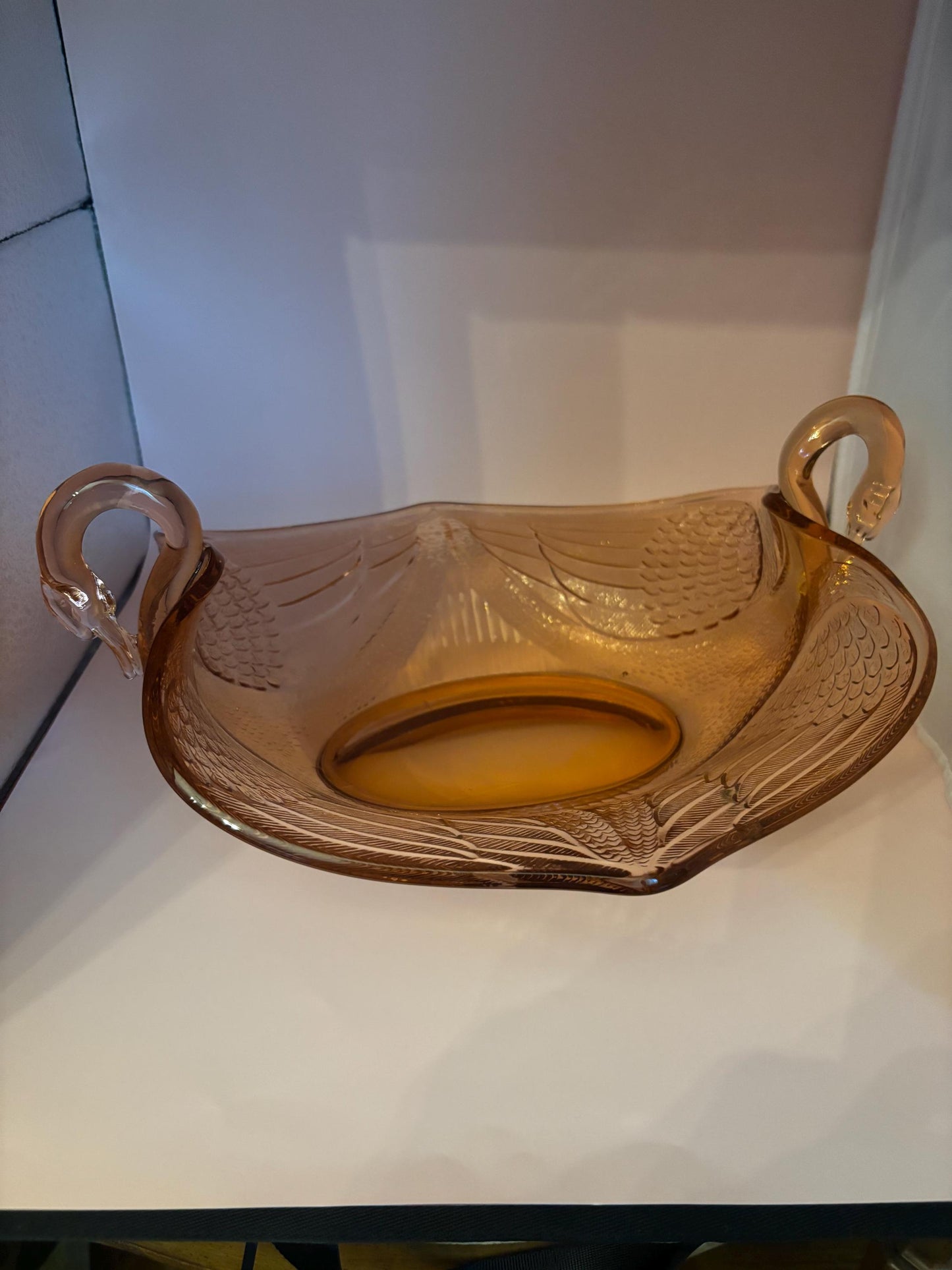 Vintage Fenton Peach Depression Glass Swan Platter Bowl Swan Handles & Feather Design Lover Antiques and Vintage