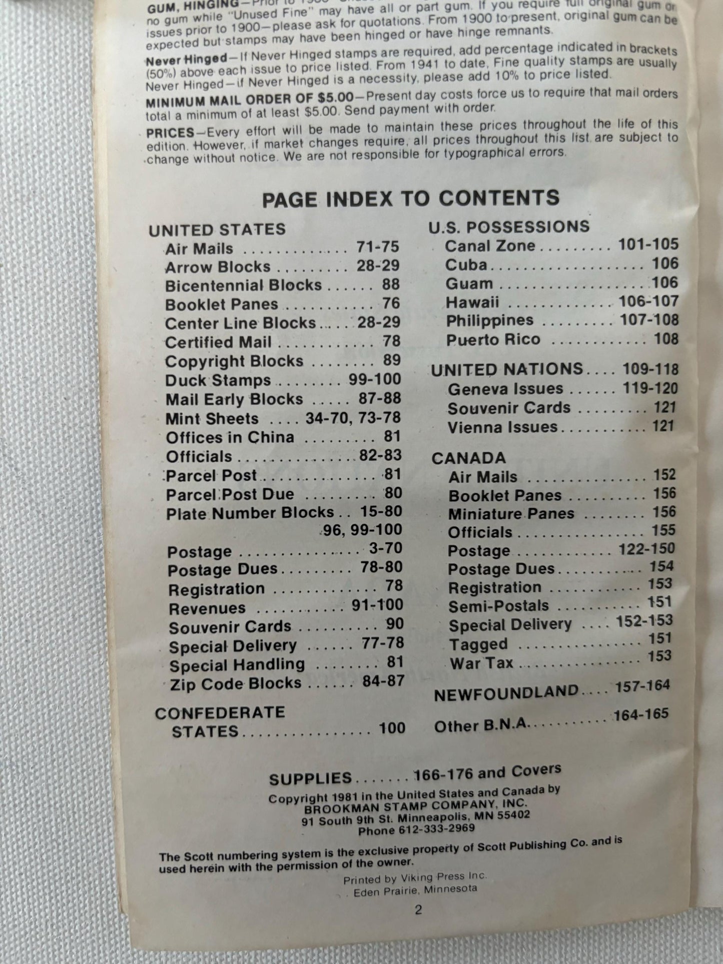 Vintage Price List of United States Canada & United Nations Stamps Book 1981 by Bookman Stamp Company, Inc. Lover Antiques and Vintage