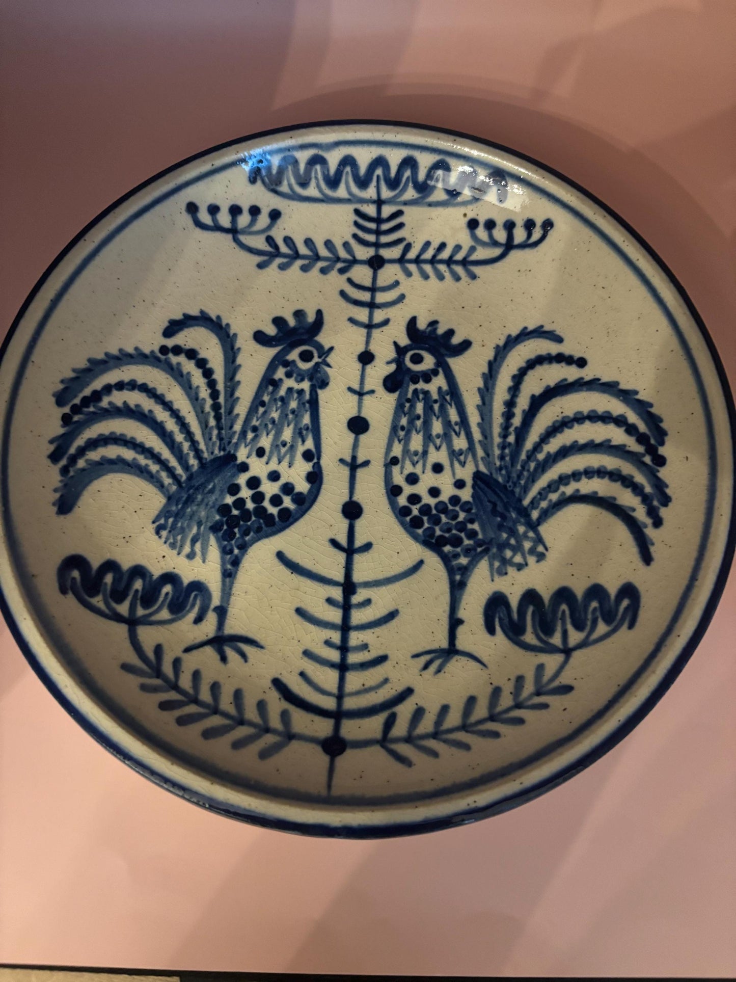 Vintage Rooster Majolica Pottery Plate Wall Hanging Twin Roosters Plate Wall Art Lover Antiques and Vintage