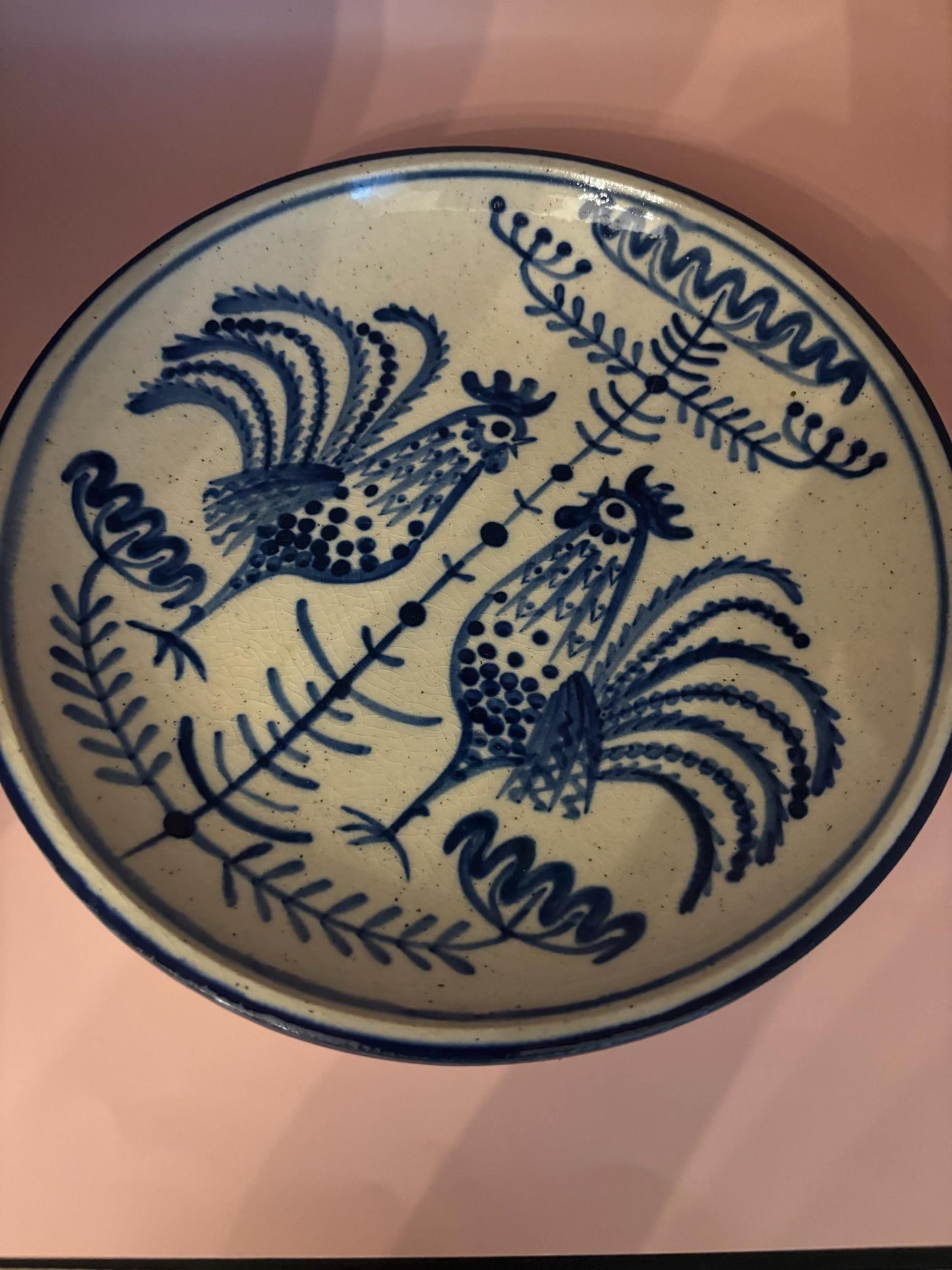 Vintage Rooster Majolica Pottery Plate Wall Hanging Twin Roosters Plate Wall Art Lover Antiques and Vintage