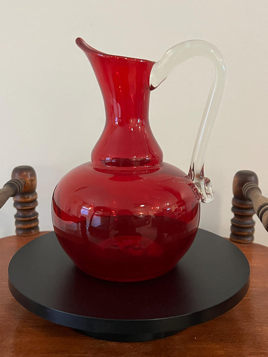 Vintage Ruby Red Serving Pitcher with Handle and Artsy Pour Spout Lover Antiques and Vintage
