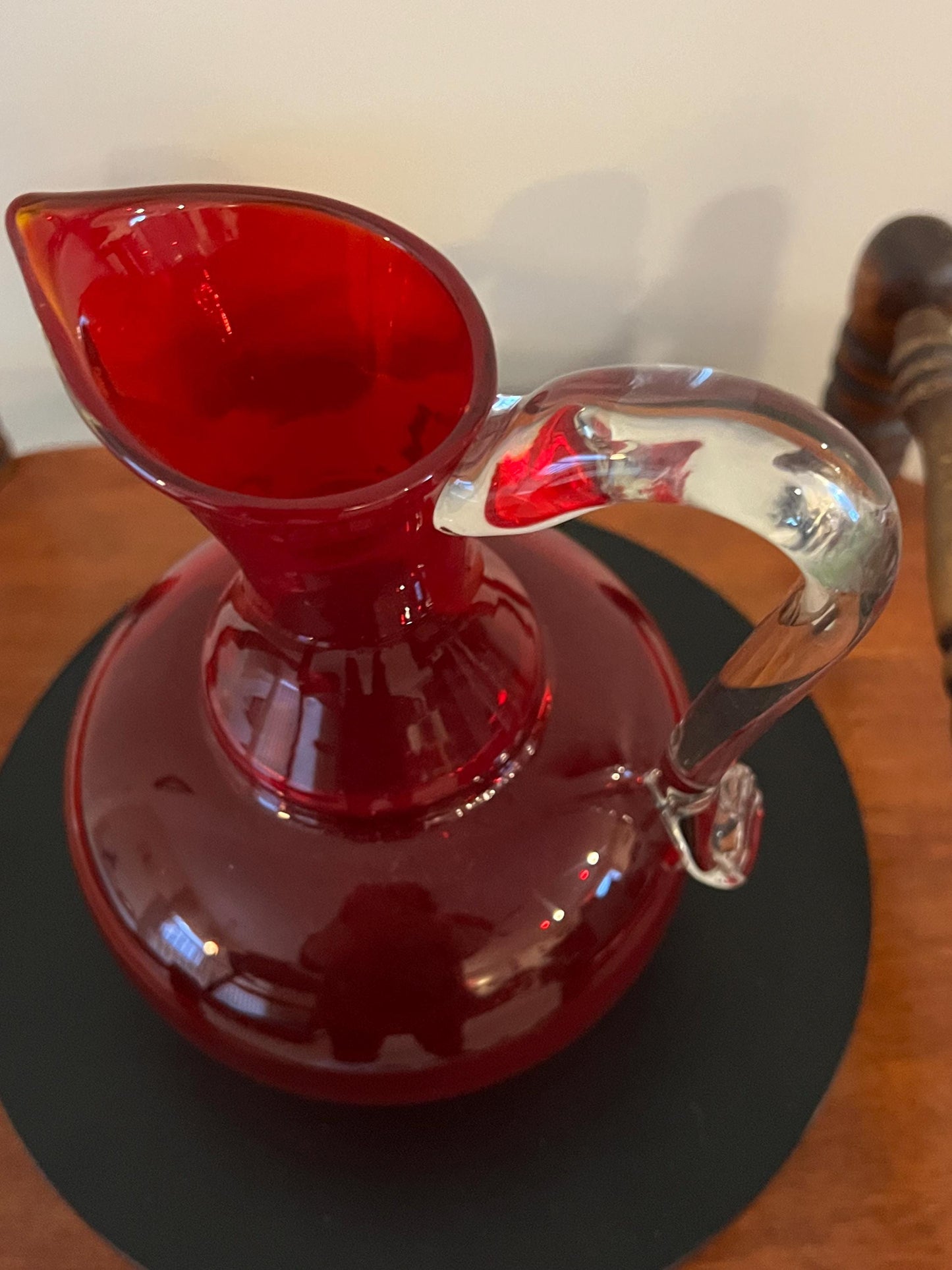 Vintage Ruby Red Serving Pitcher with Handle and Artsy Pour Spout Lover Antiques and Vintage