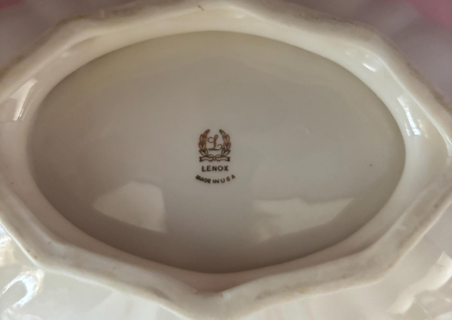 Vintage Lenox Porcelain Large Scalloped Bowl Symphony Centerpiece Platter Cream with Silver Gild Lover Antiques and Vintage