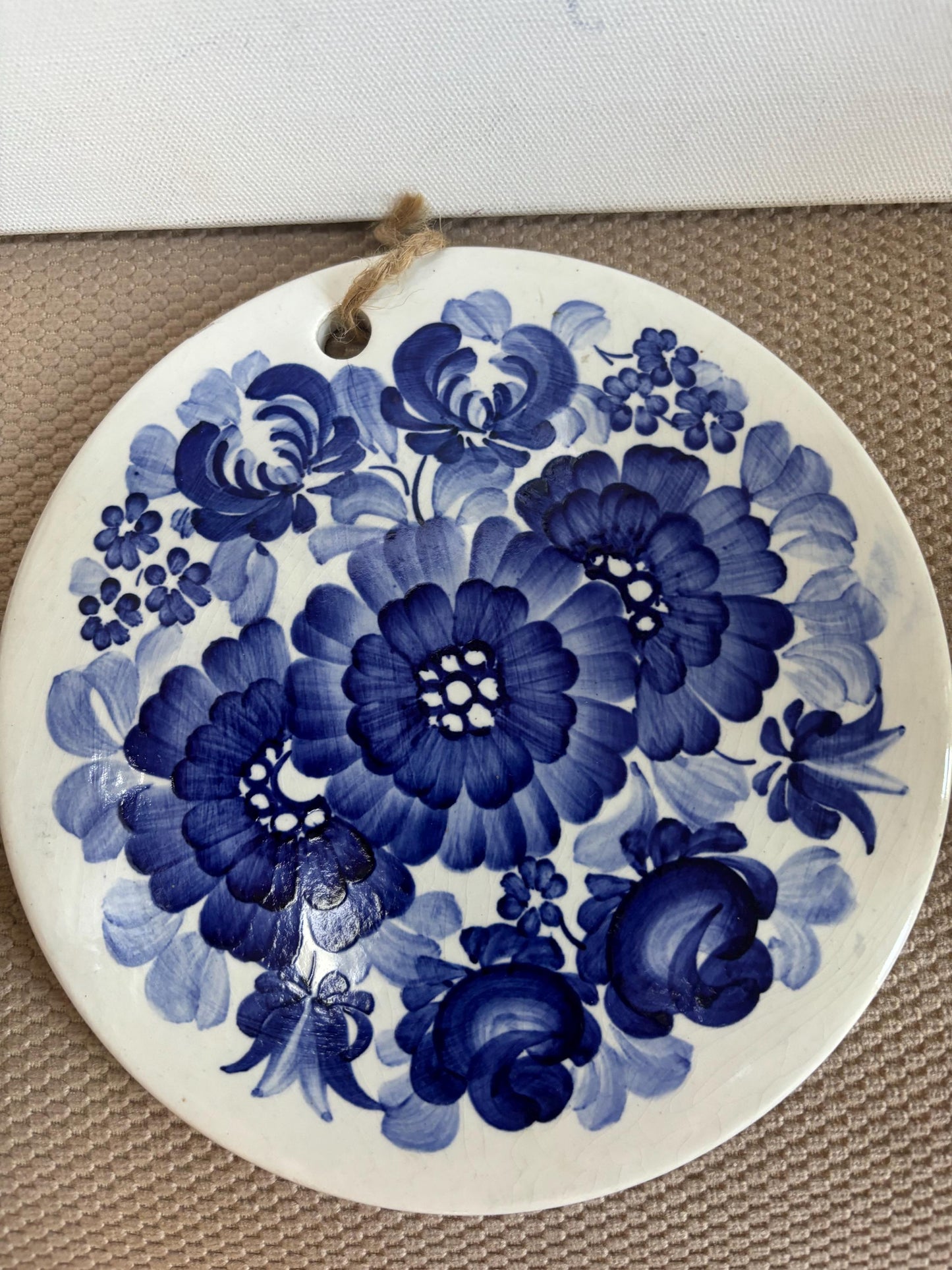 Vintage ZF Kolo Ceramic Trivet Floral Hand Painted Blue & White Trivet Made in Poland Lover Antiques