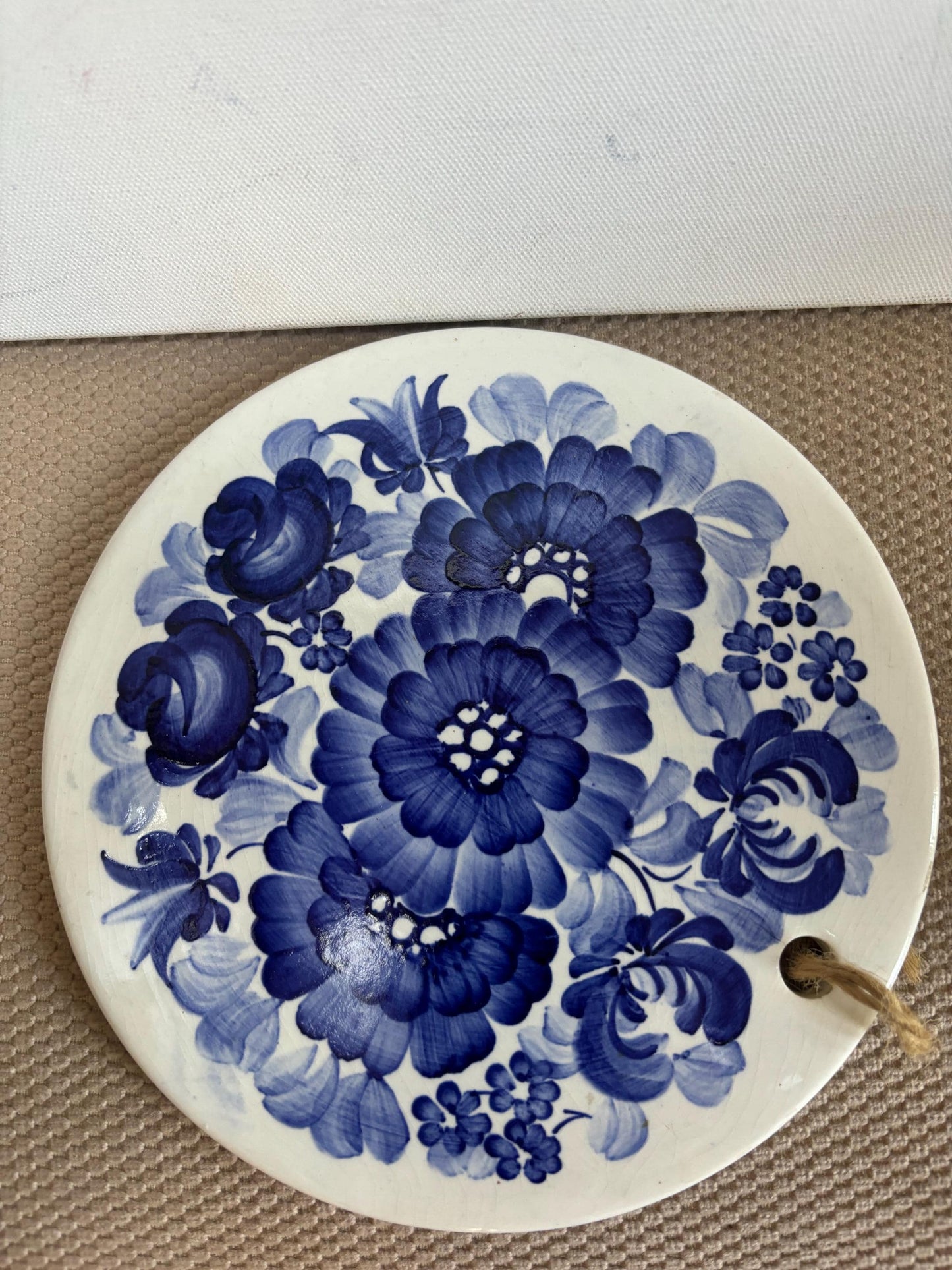 Vintage ZF Kolo Ceramic Trivet Floral Hand Painted Blue & White Trivet Made in Poland Lover Antiques