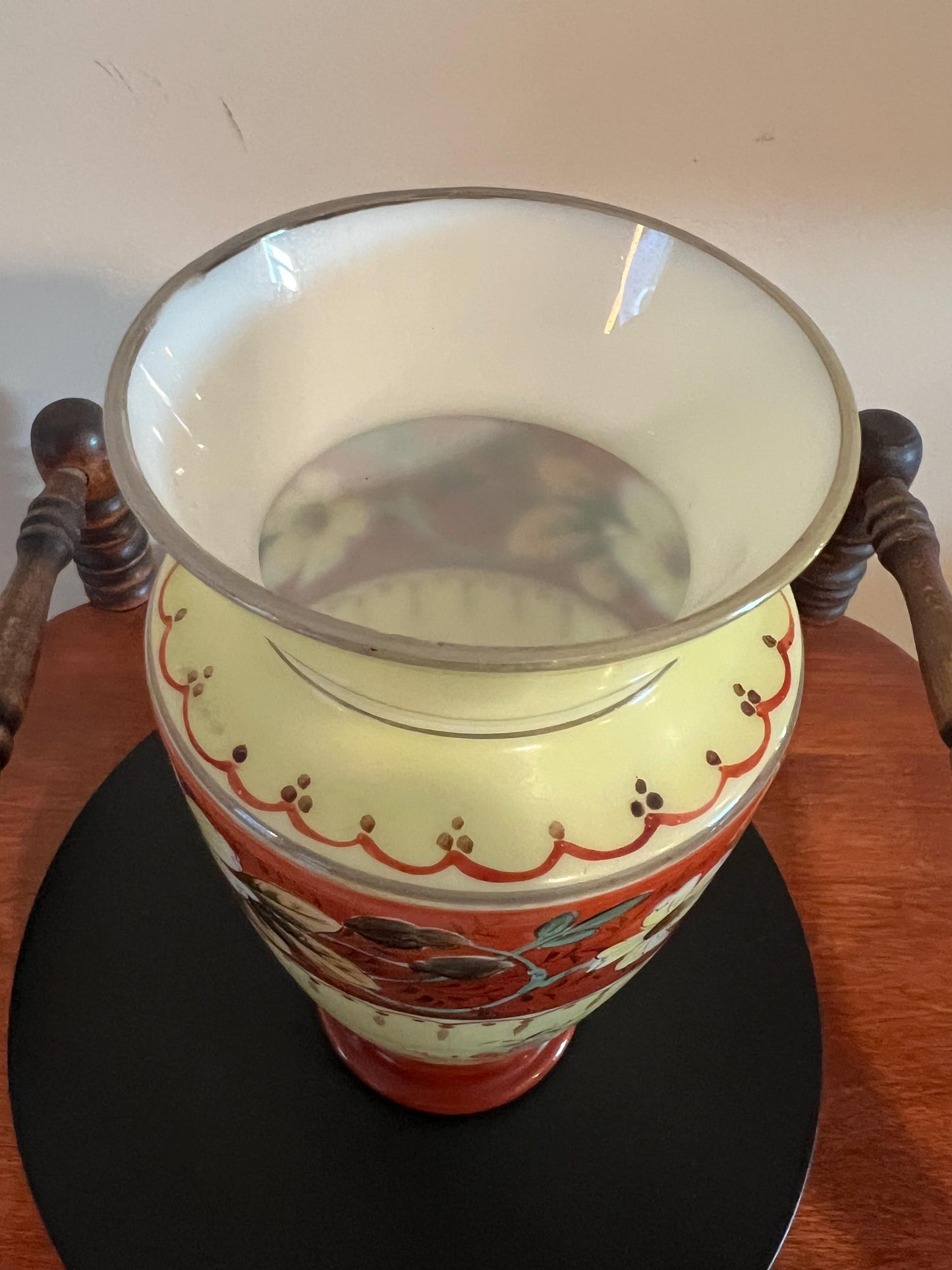 Antique Bristol Opaline Glass Vase Hand Painted Glass Art Vase on Pedestal Lover Antiques and Vintage