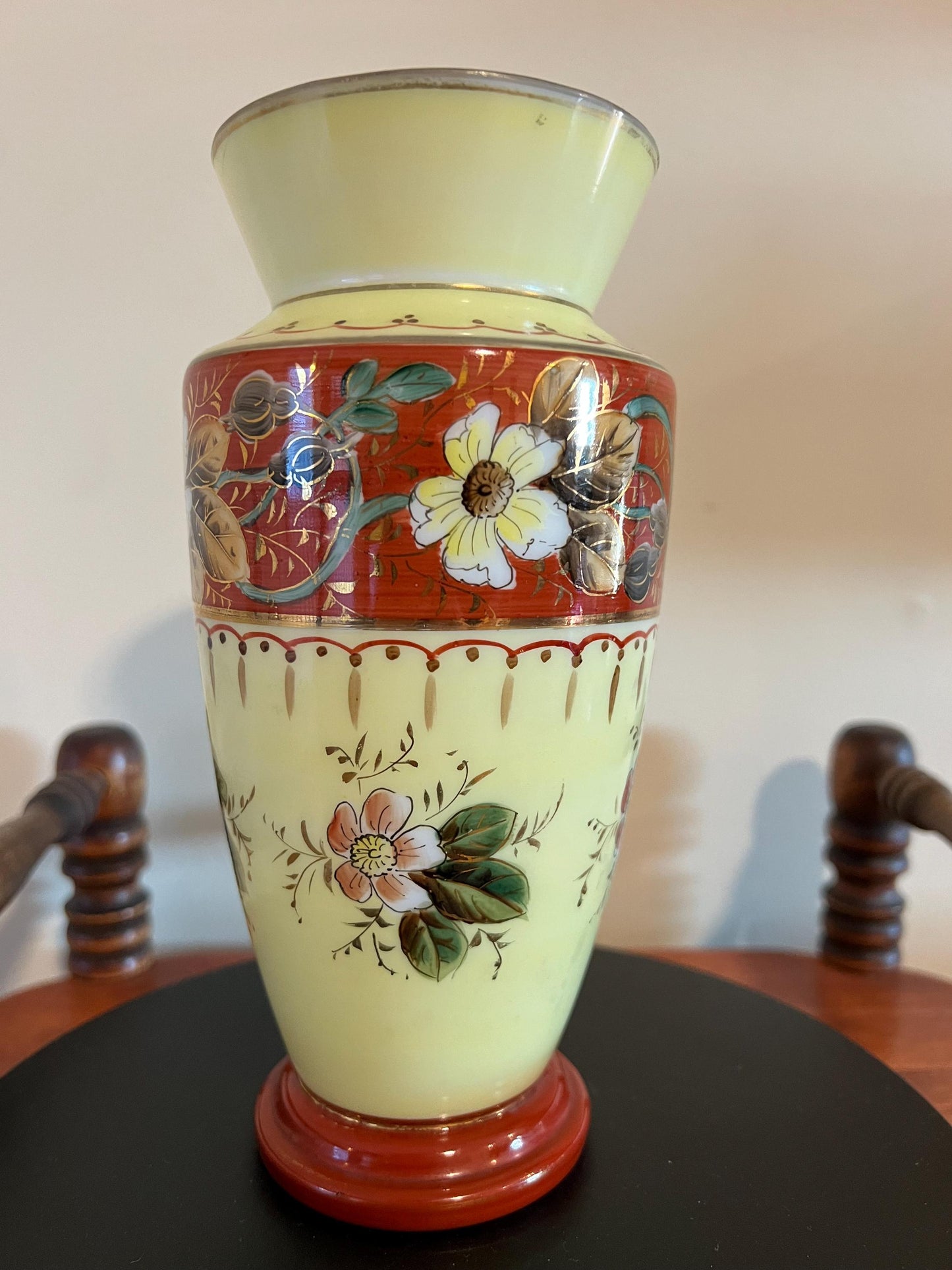 Antique Bristol Opaline Glass Vase Hand Painted Glass Art Vase on Pedestal Lover Antiques and Vintage