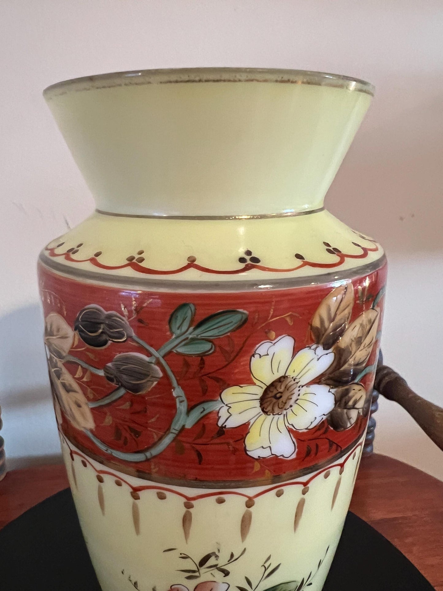 Antique Bristol Opaline Glass Vase Hand Painted Glass Art Vase on Pedestal Lover Antiques and Vintage