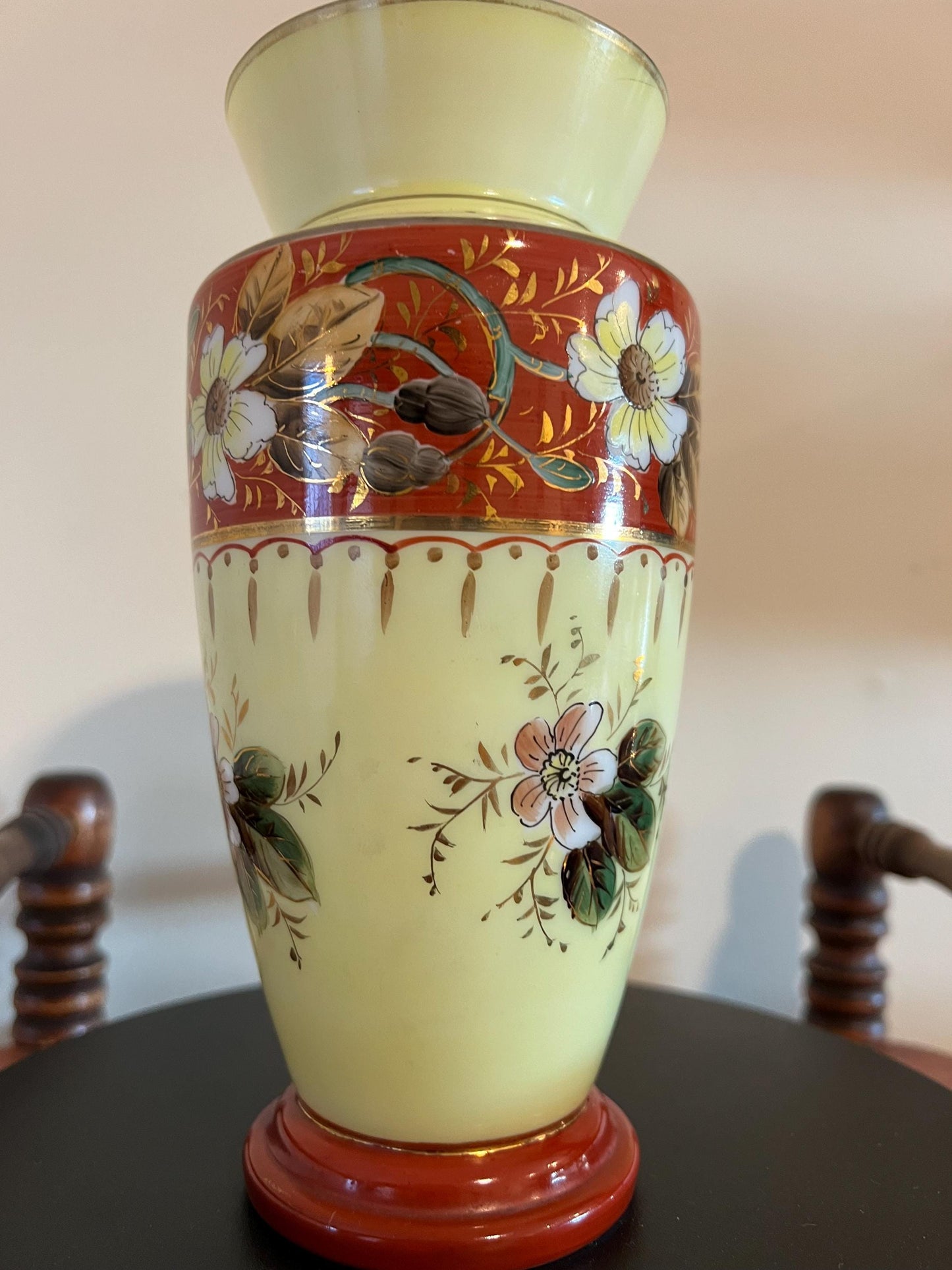 Antique Bristol Opaline Glass Vase Hand Painted Glass Art Vase on Pedestal Lover Antiques and Vintage