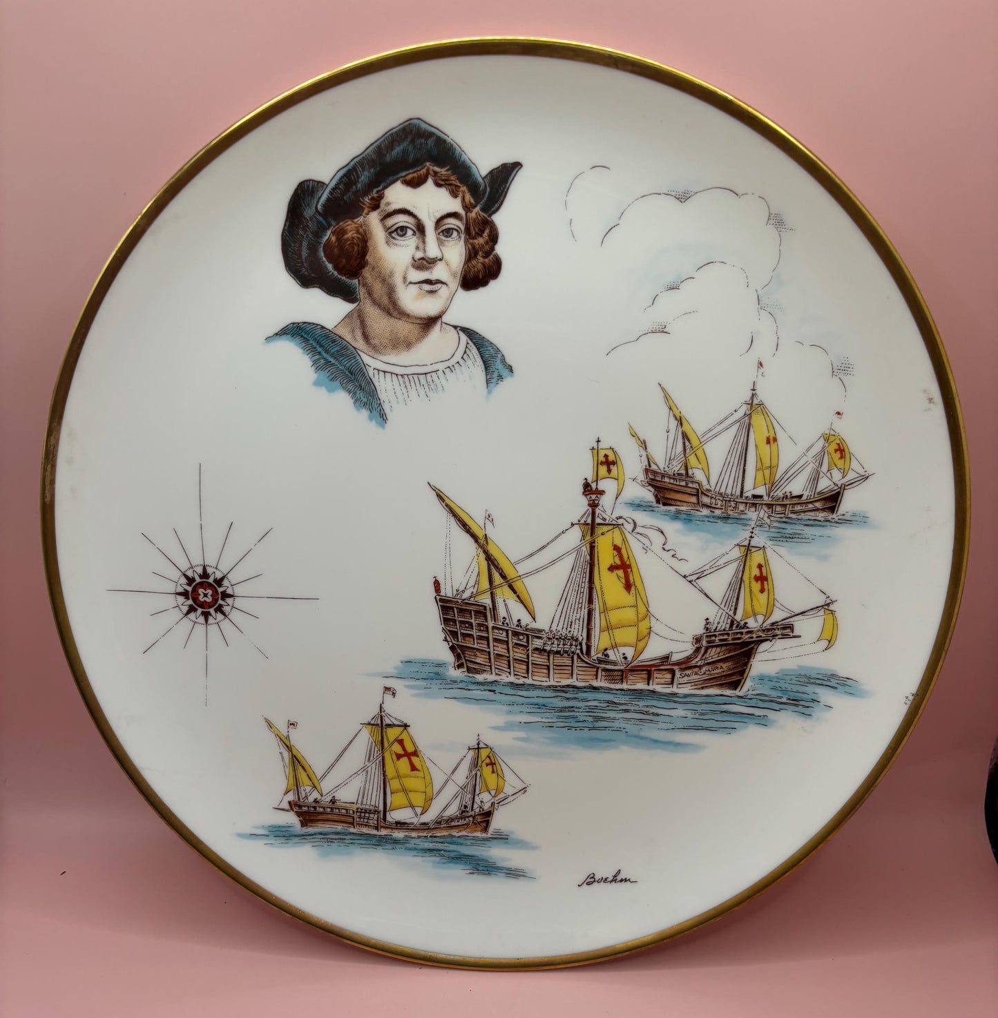 Vintage Boehm Porcelain Plate Commemorating Christopher Columbus 500th Anniversary Lover Antiques and Vintage