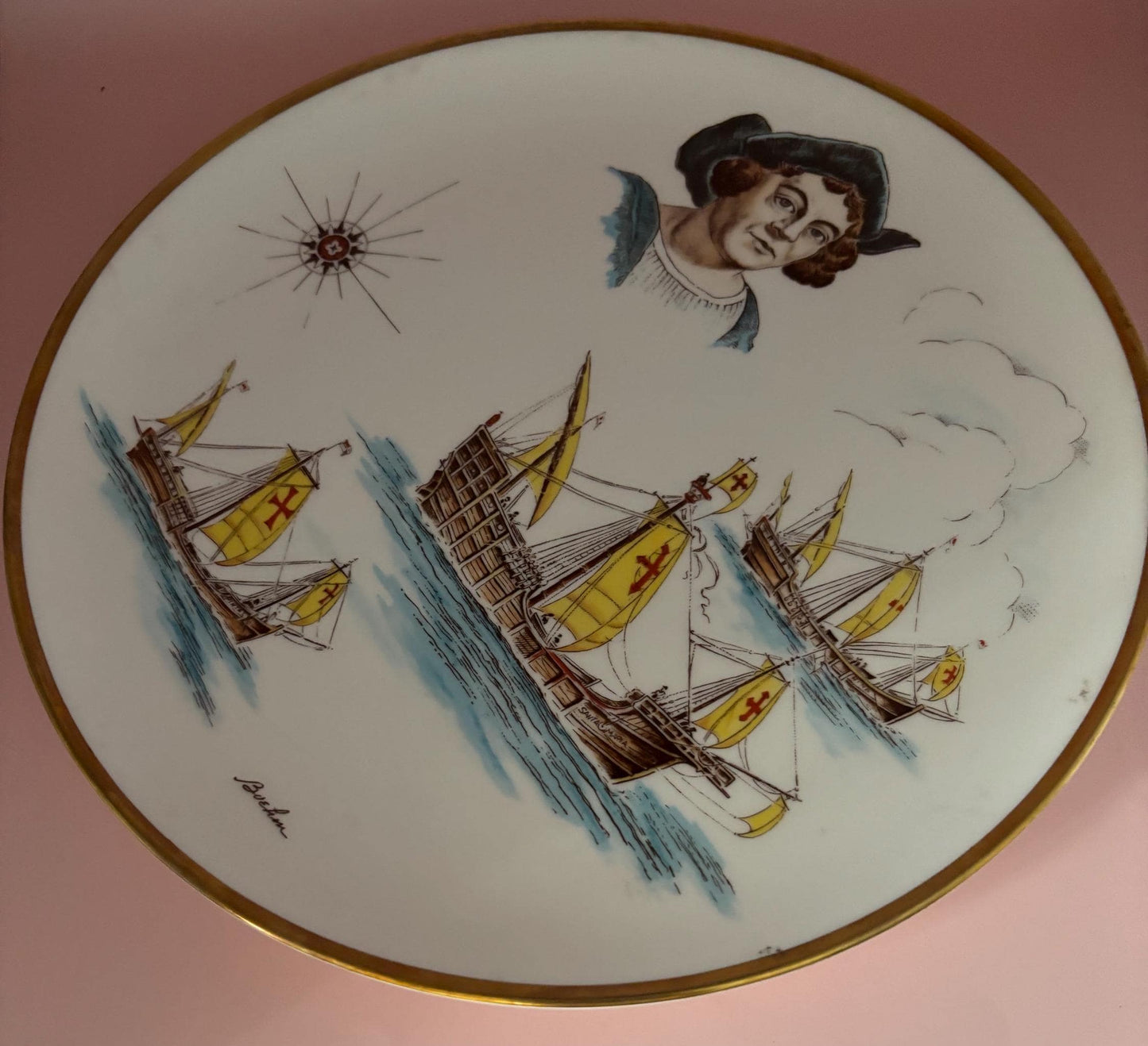Vintage Boehm Porcelain Plate Commemorating Christopher Columbus 500th Anniversary Lover Antiques and Vintage