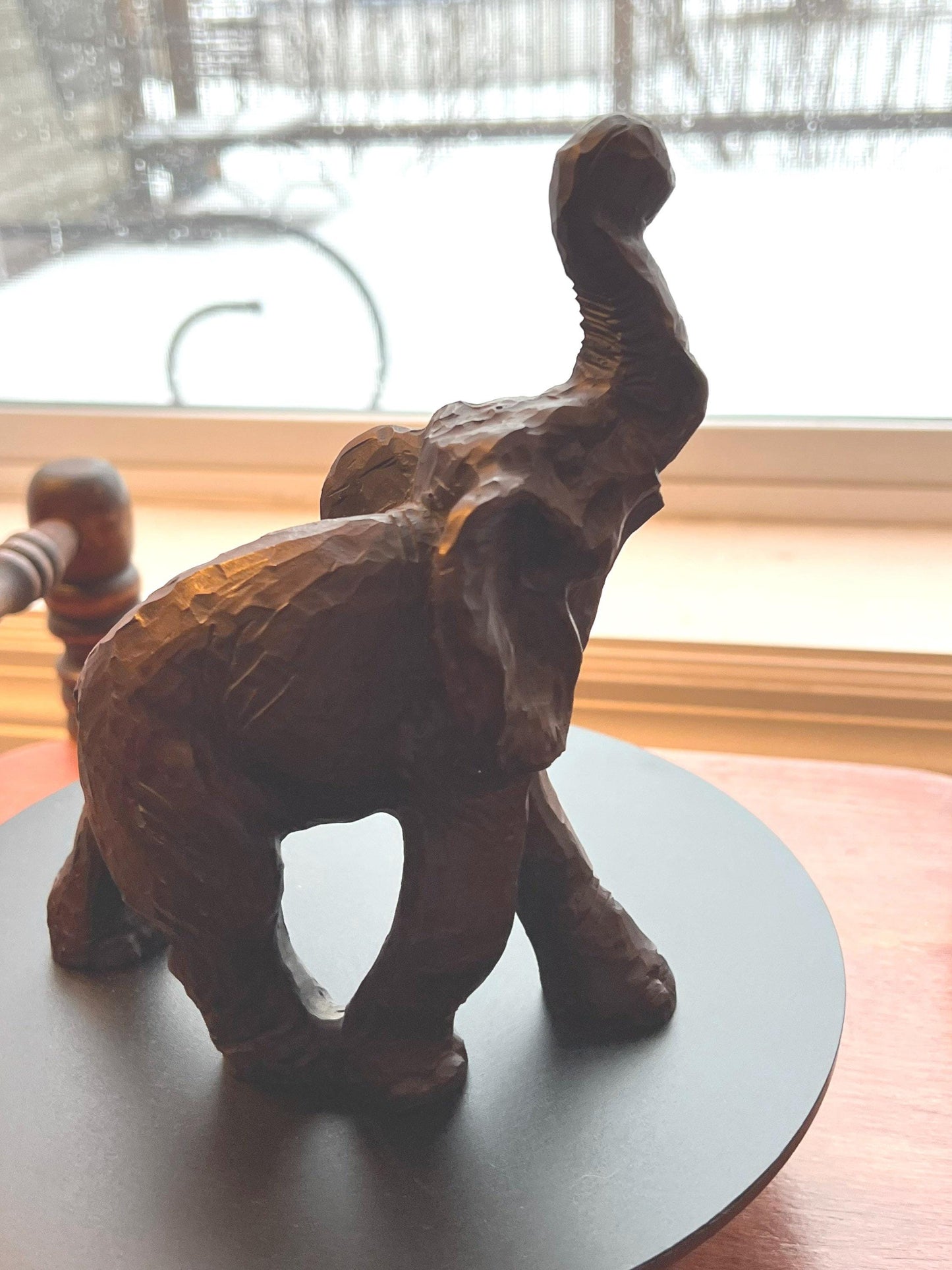 Vintage Carved Wood Elephant with its trunk up lucky elephants gifts Lover Antiques and Vintage